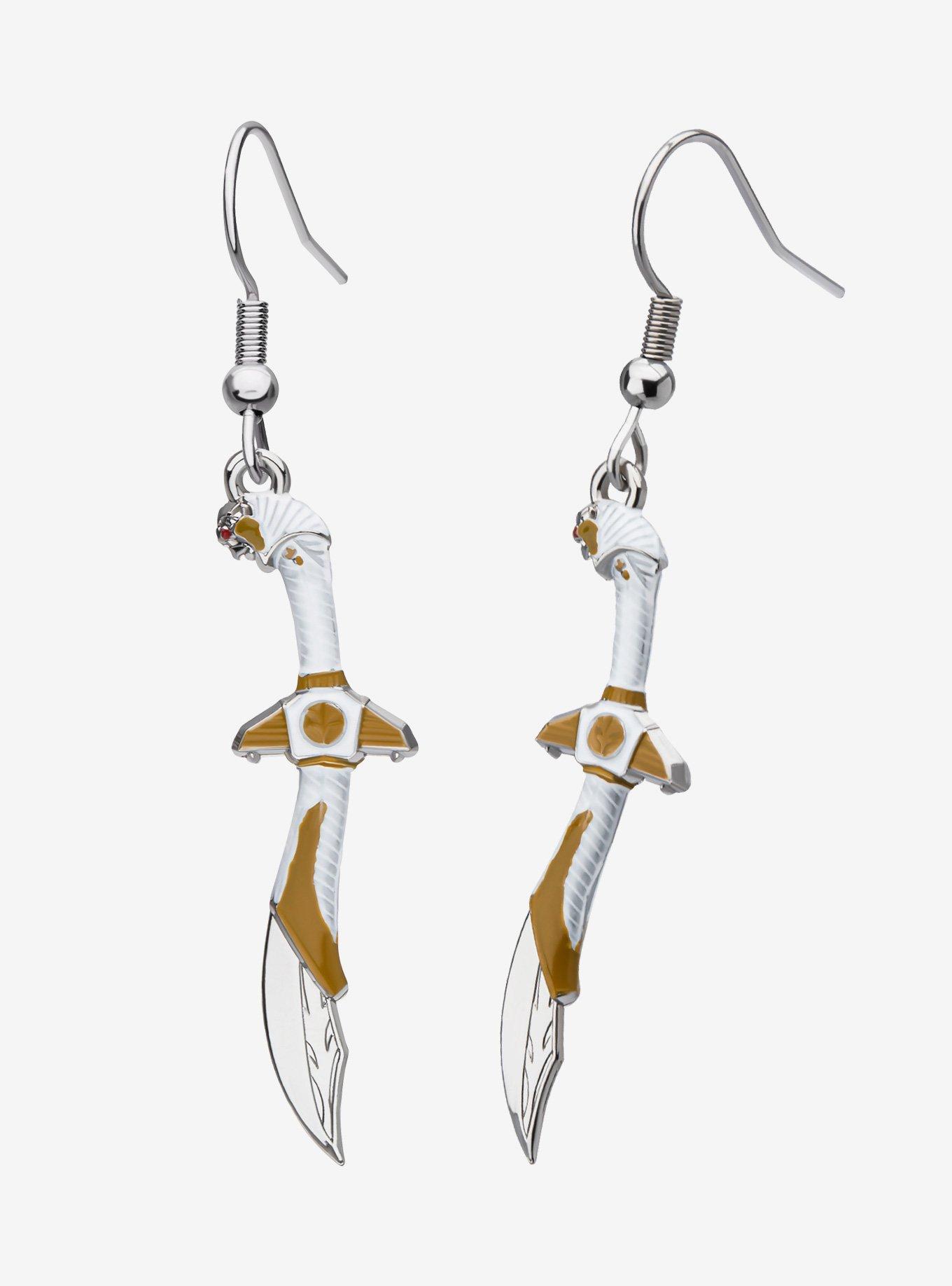 Mighty Morphin Power Rangers White Dragon Sword Drop Earrings, , hi-res