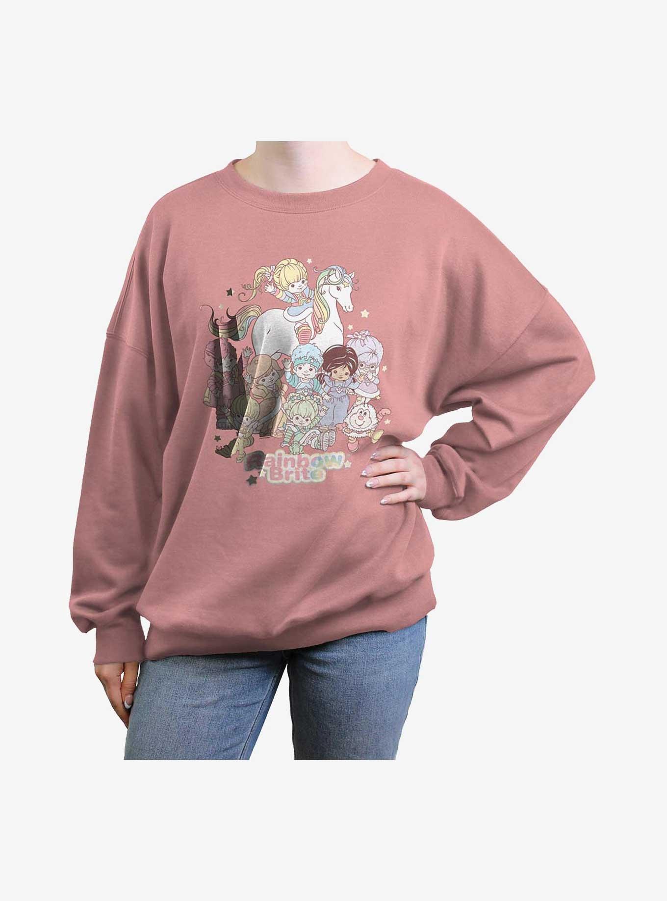 Rainbow Brite Pastel Party Womens Slouchy Sweatshirt, DESERTPNK, hi-res