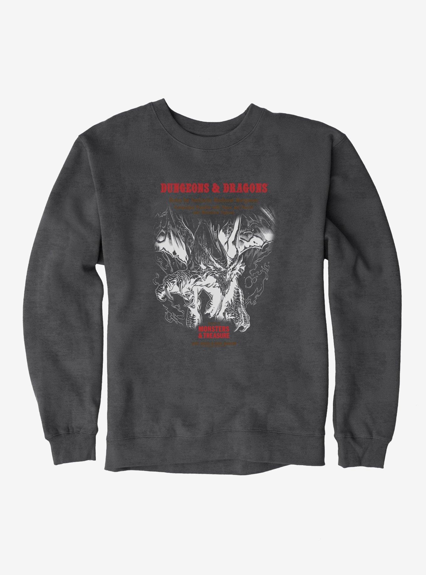 Dungeons & Dragons White Box Dragon and Flames Sweatshirt, DARK HEATHER, hi-res