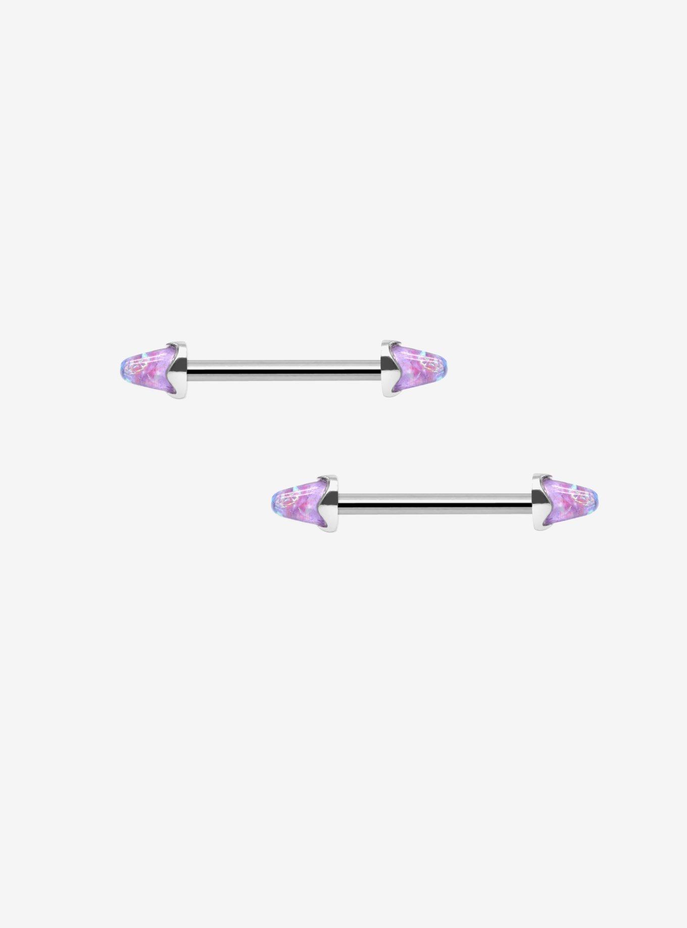 14G Steel Blue Opal Nipple Barbell 2 Pack, , hi-res