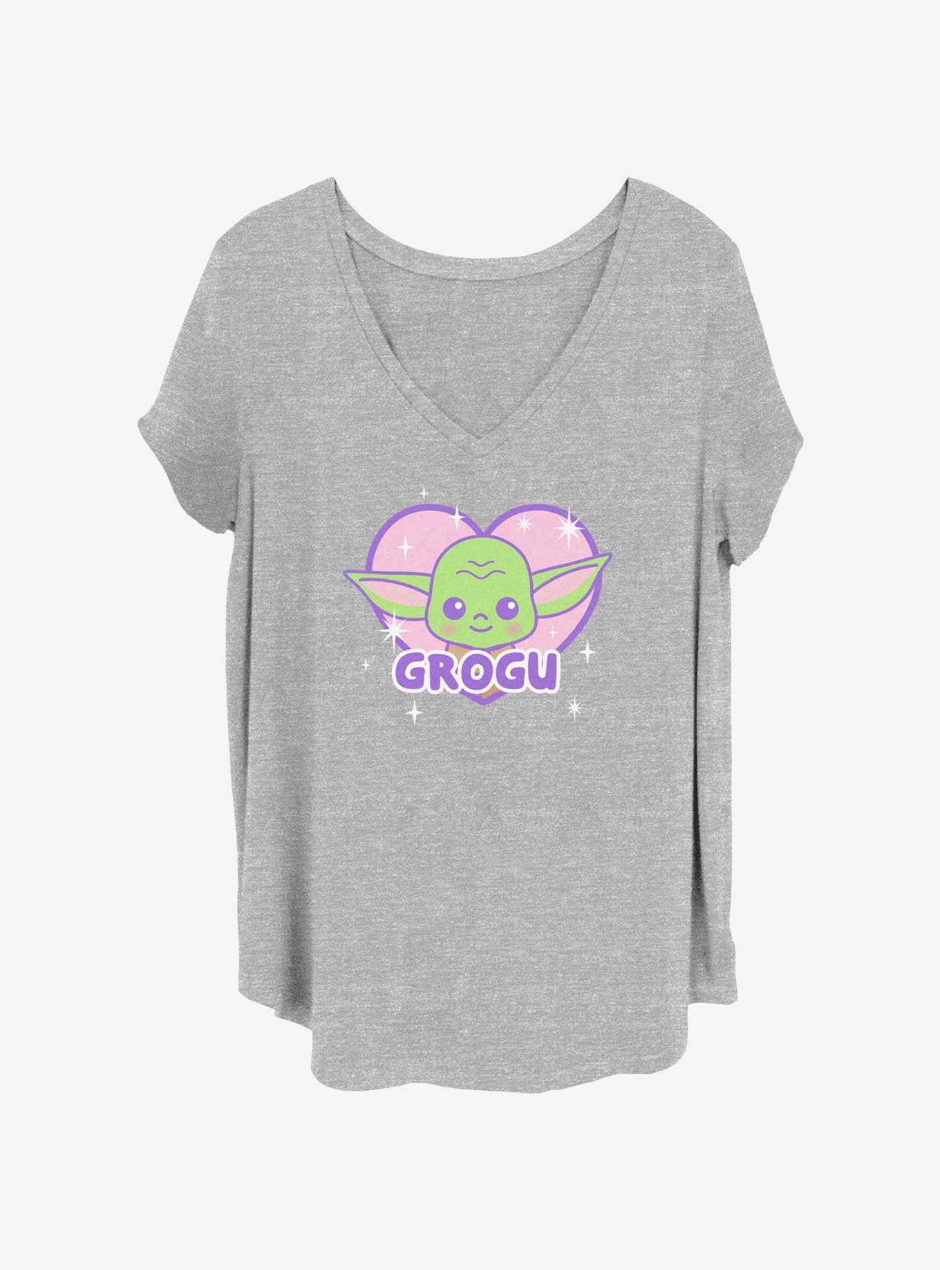 Star Wars The Mandalorian Kawaii Grogu Shiny Heart Womens T-Shirt Plus Size, , hi-res