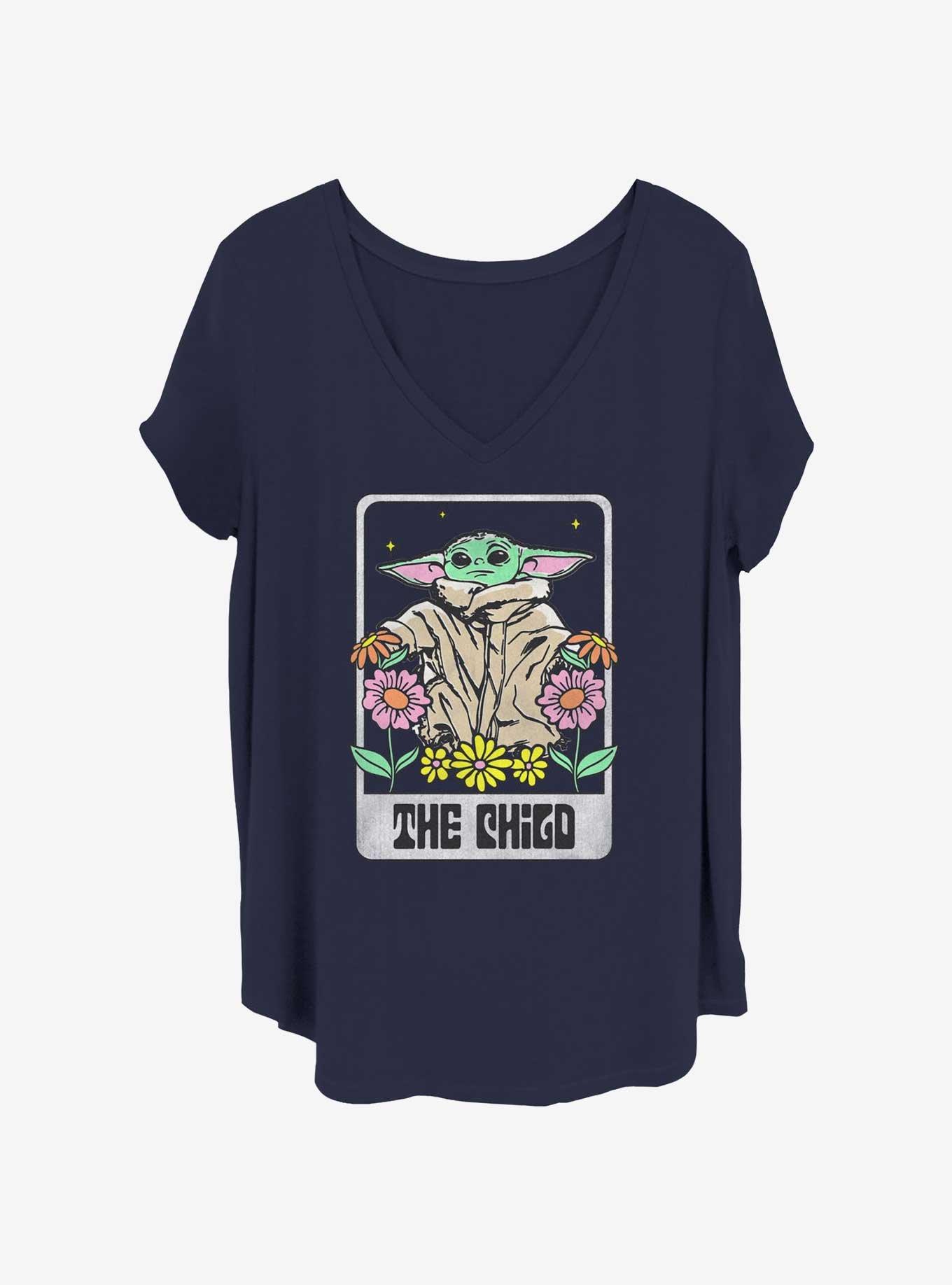 Star Wars The Mandalorian The Child Floral Womens T-Shirt Plus Size, NAVY, hi-res