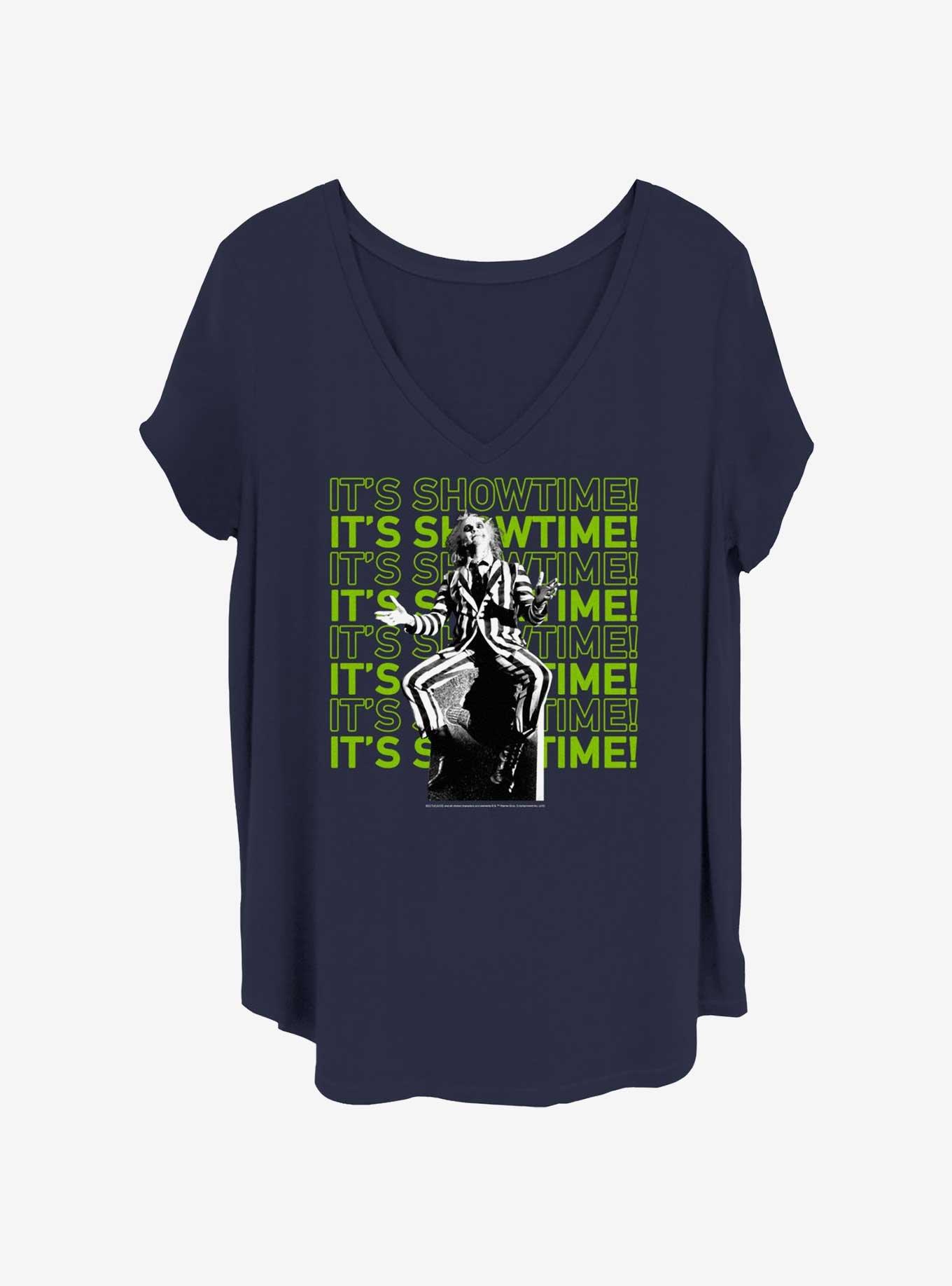 Beetlejuice It's Showtime Repeating Text Womens T-Shirt Plus Size