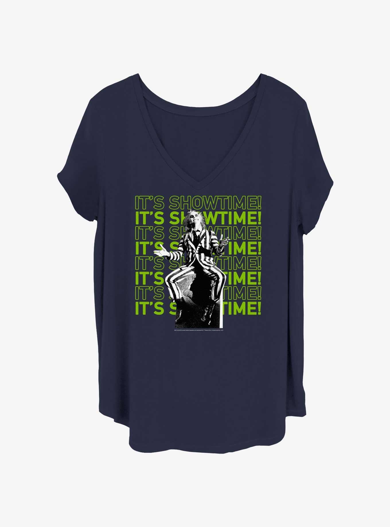 Beetlejuice It's Showtime Repeating Text Womens T-Shirt Plus Size, , hi-res