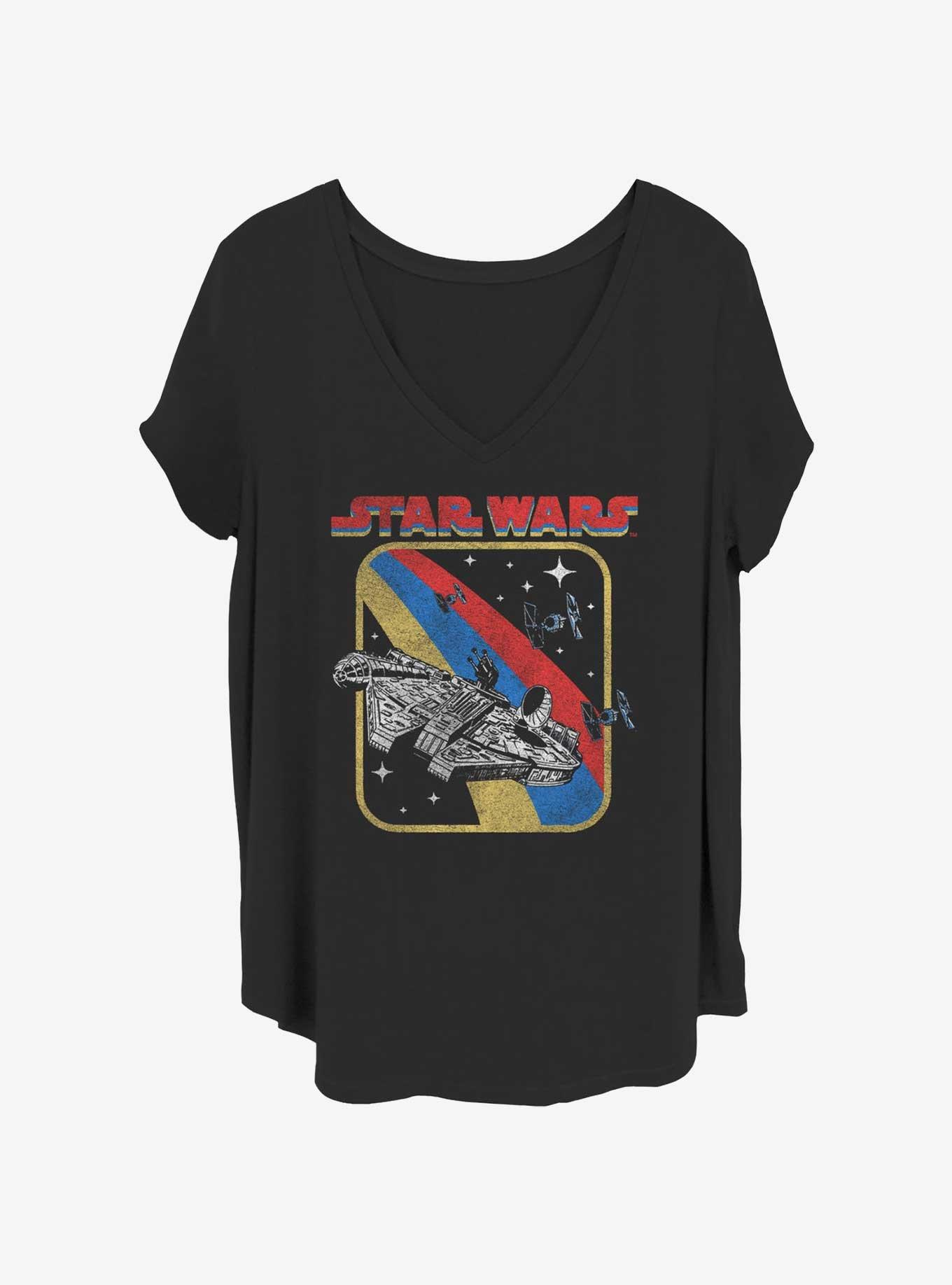 Star Wars Retro Falcon Womens T-Shirt Plus Size, BLACK, hi-res