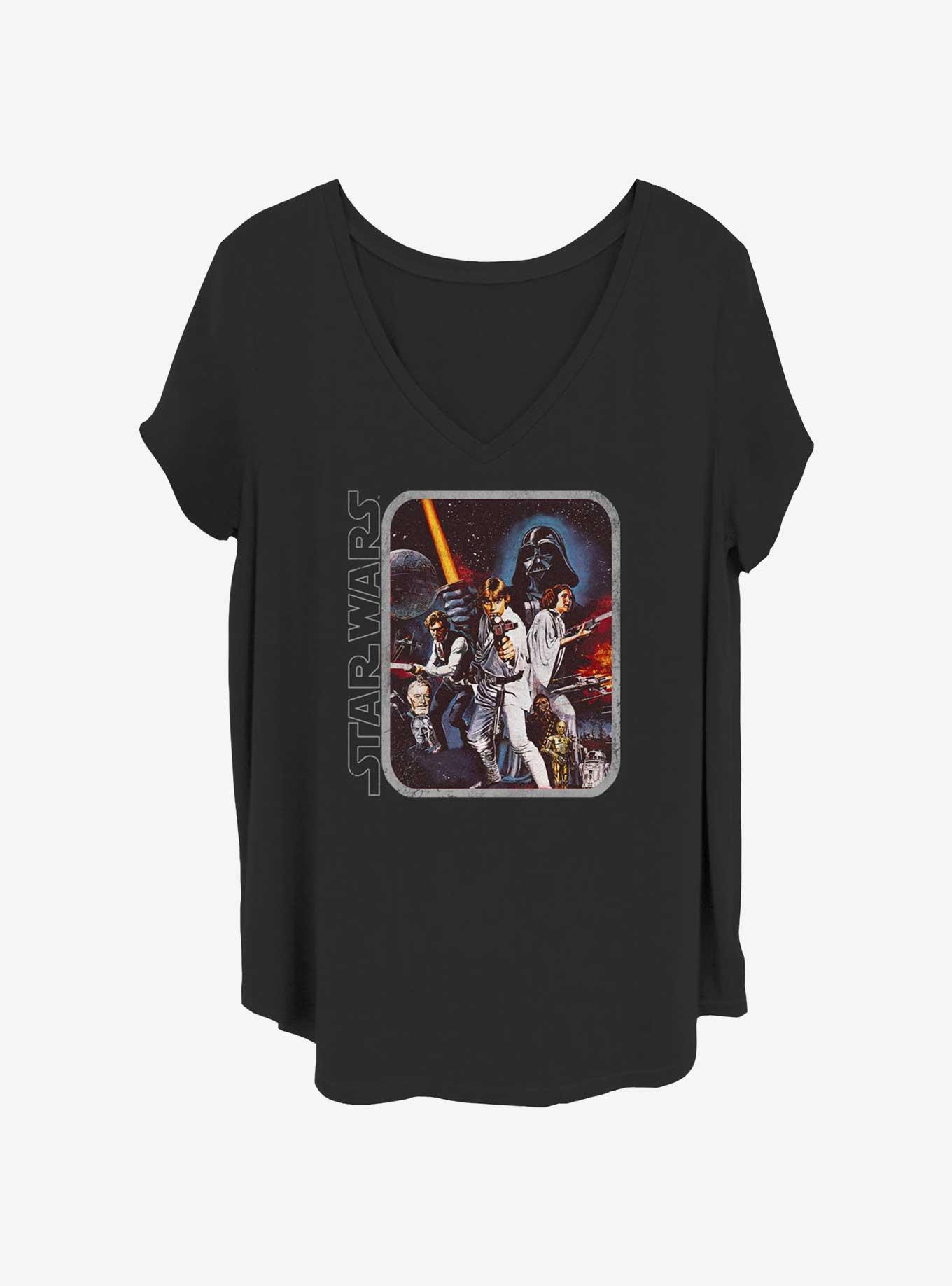 Star Wars Vintage Cast Poster Womens T-Shirt Plus Size, BLACK, hi-res