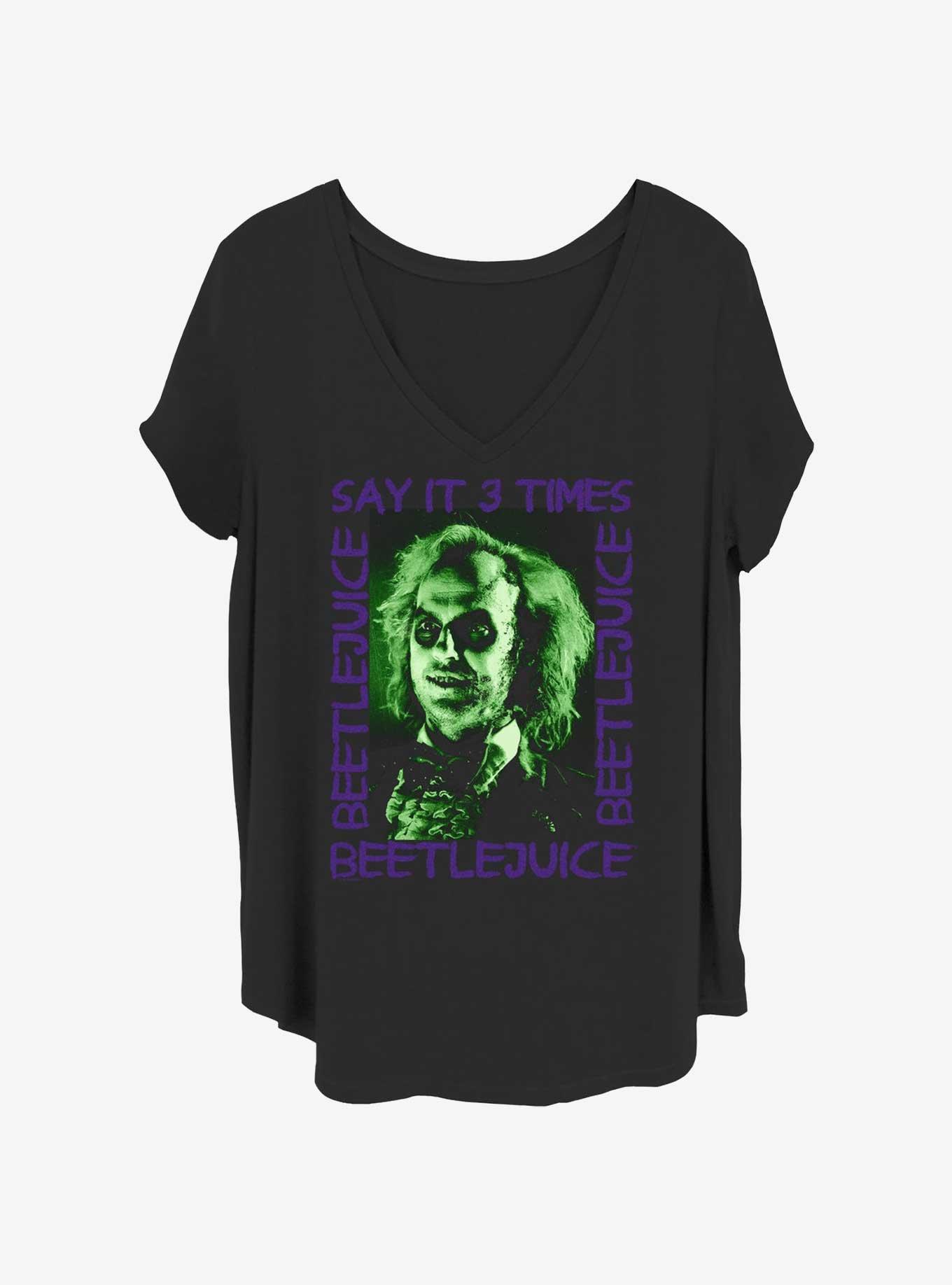 Beetlejuice Say It 3 Times Womens T-Shirt Plus Size, BLACK, hi-res