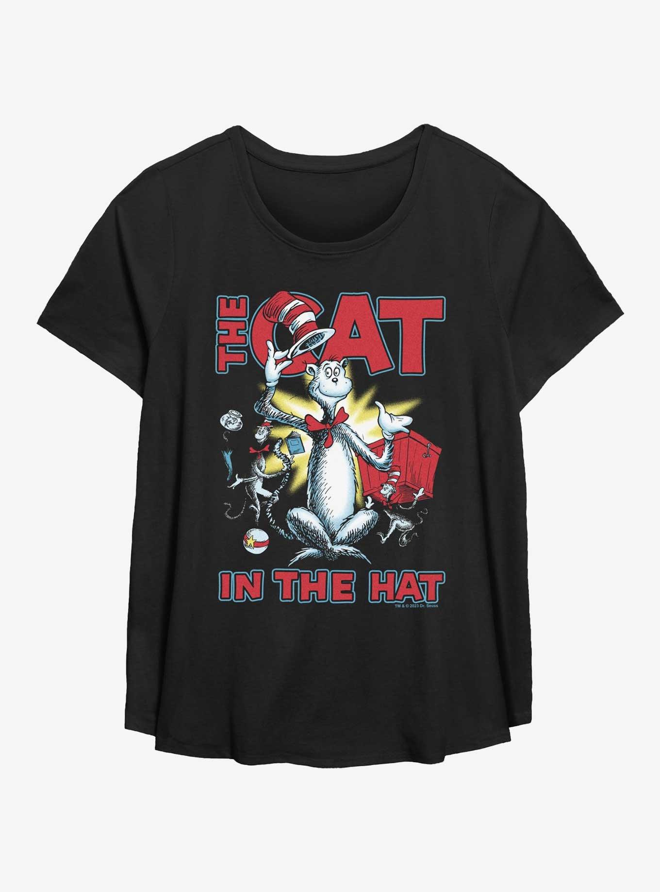 Dr. Seuss Hat Cattitude Womens T-Shirt Plus Size, BLACK, hi-res