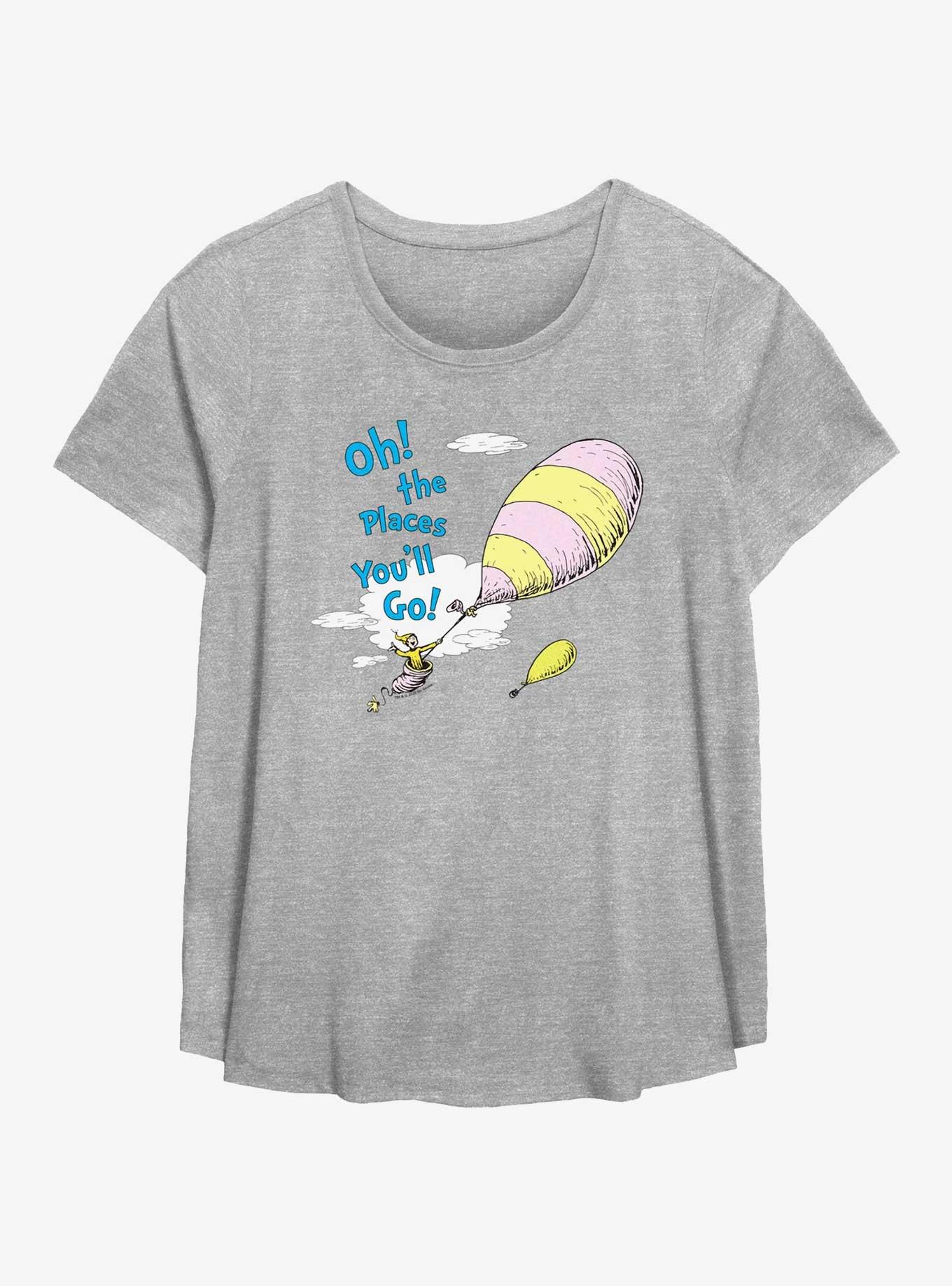 Dr. Seuss Oh The Places Womens T-Shirt Plus Size, HEATHER GR, hi-res