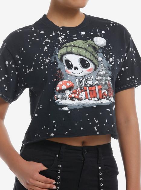 Beanie Skeleton With Present Girls Crop T-Shirt | Hot Topic