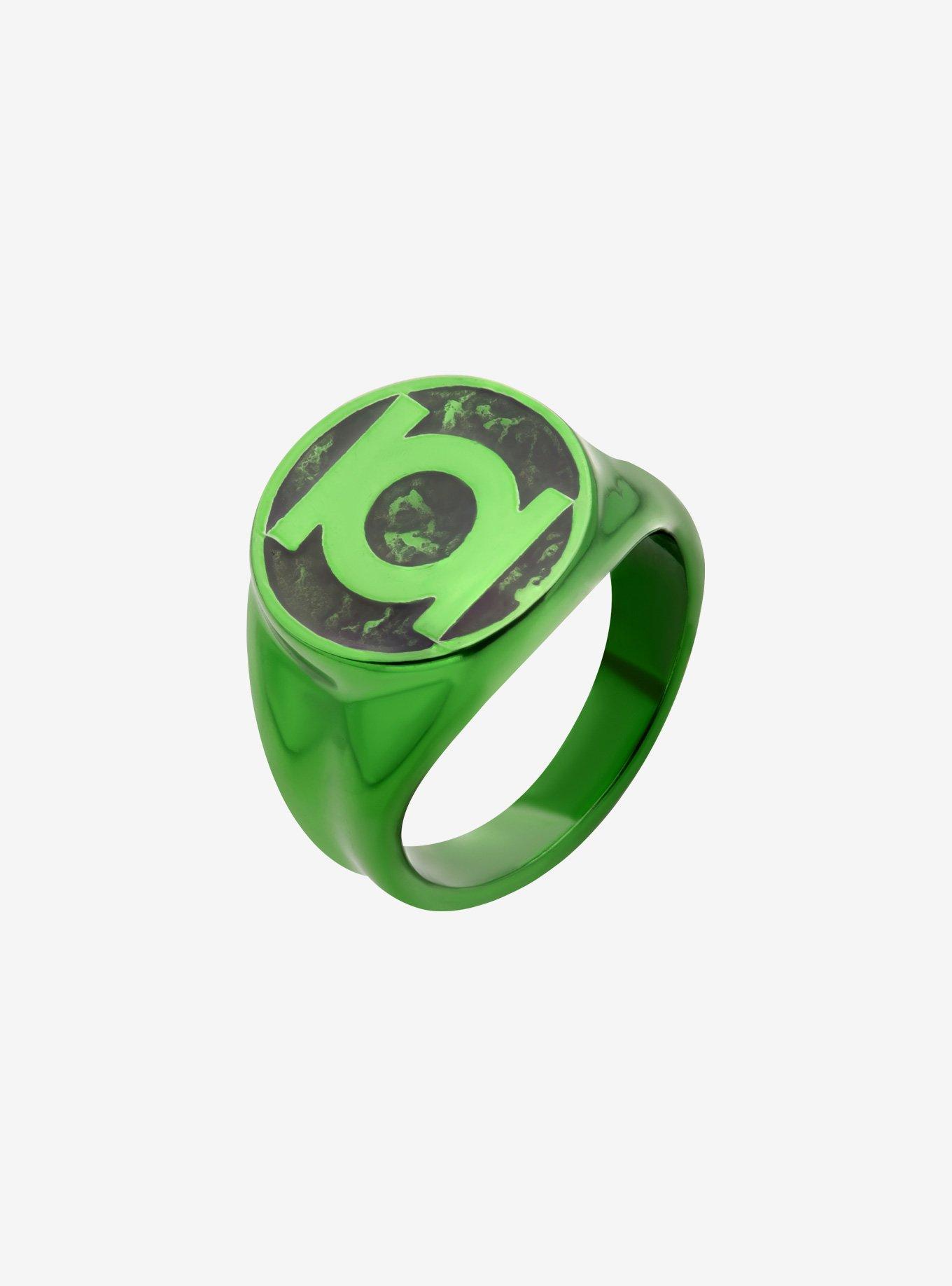 DC Comics Green Lantern "Will Power" Symbol Stainless Steel Ring, GREEN, hi-res