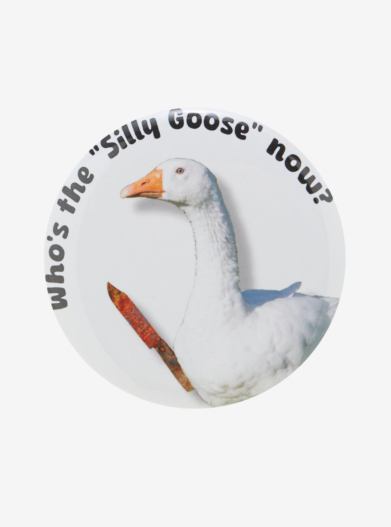 Silly Goose With Knife 3 Inch Button, , hi-res