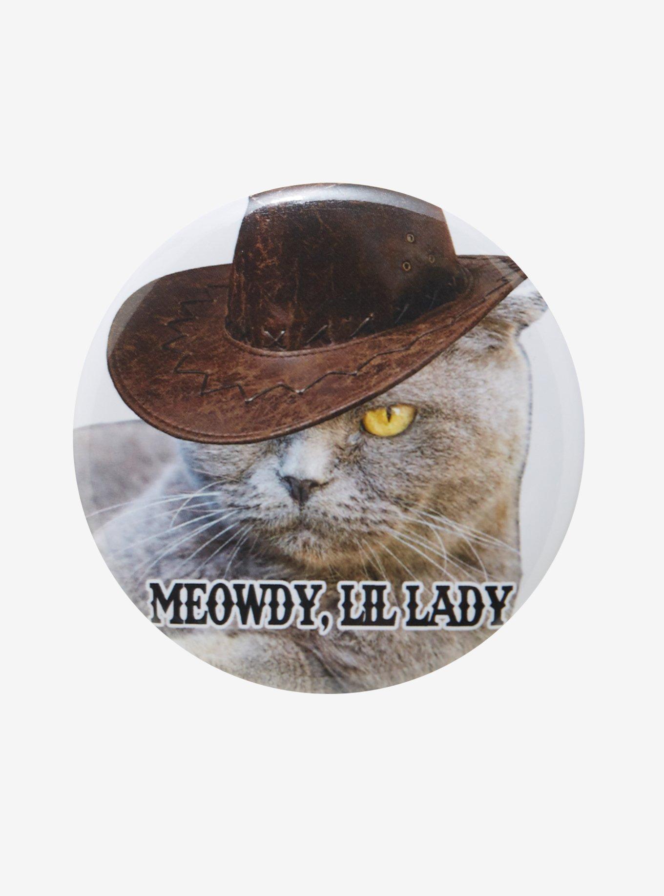 Meowdy Cat Cowboy 3 Inch Button, , hi-res