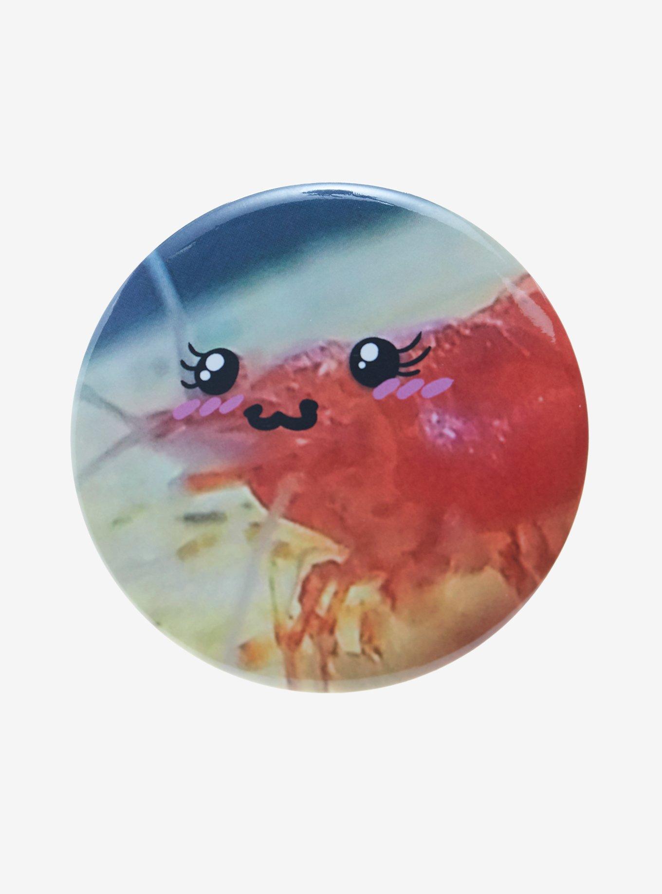 Happy Kawaii Shrimp 3 Inch Button, , hi-res