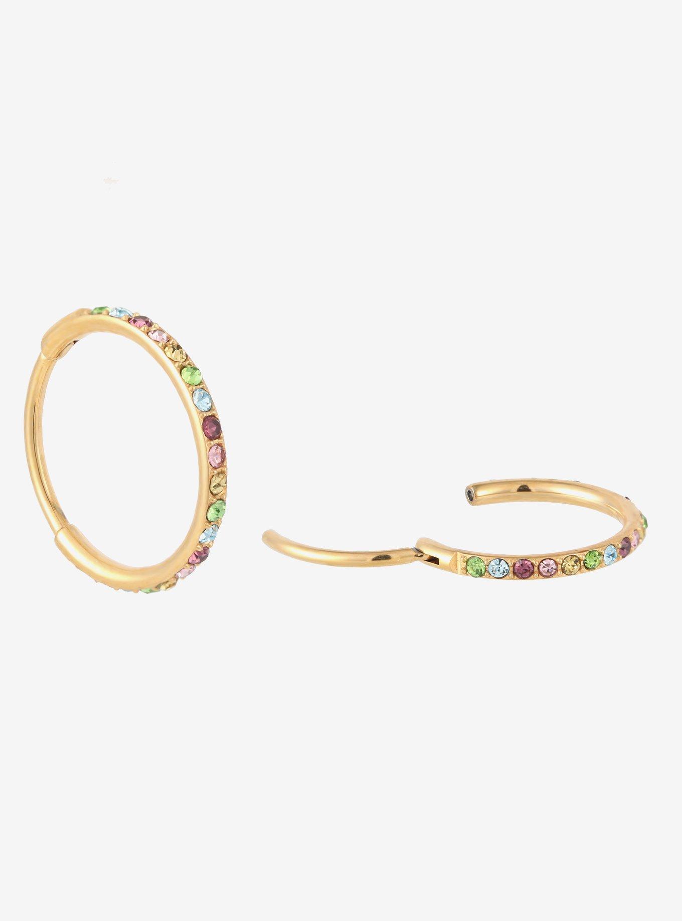 20G Steel Gold Multicolored Gem Hinged Clicker, , hi-res