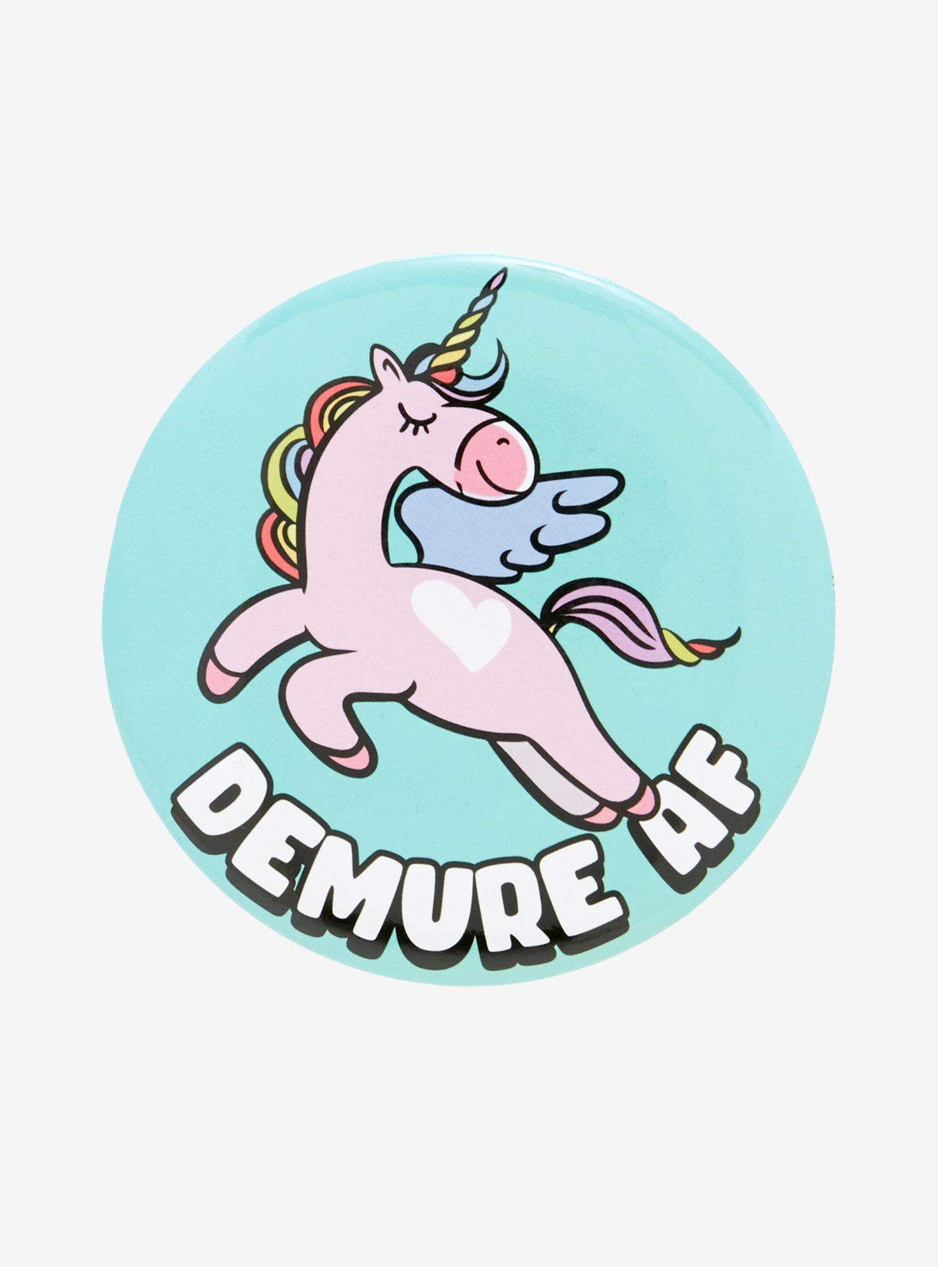 Demure Unicorn 3 Inch Button, , hi-res