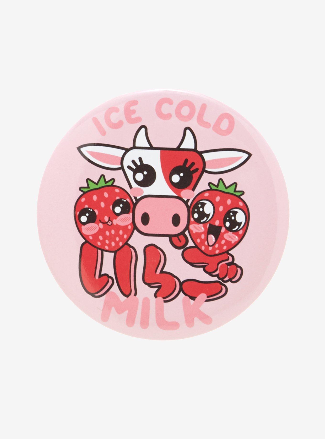 Cold Milk Strawberry Cow 3 Inch Button, , hi-res