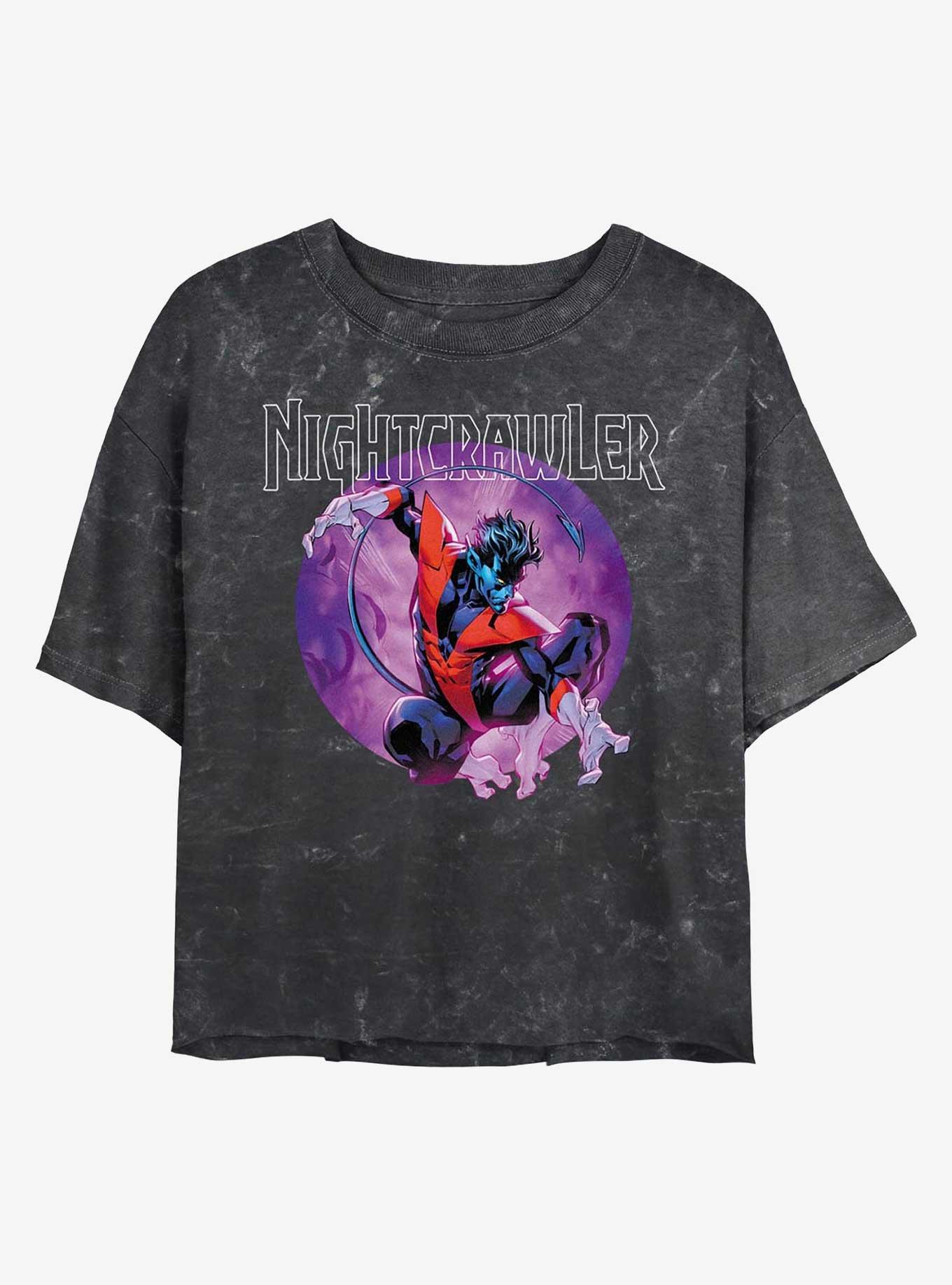 Marvel X-Men Nightcrawler Womens Mineral Wash Crop T-Shirt, BLACK, hi-res