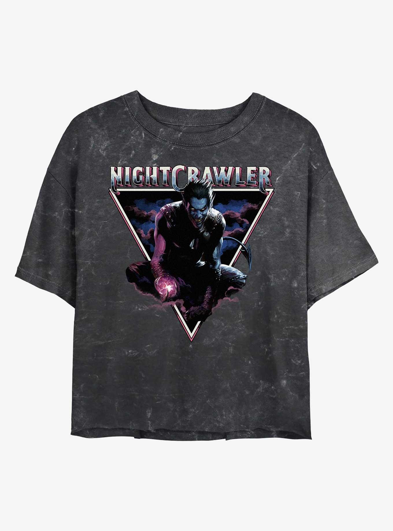 Marvel X-Men Nightcrawler Triangle Womens Mineral Wash Crop T-Shirt, BLACK, hi-res