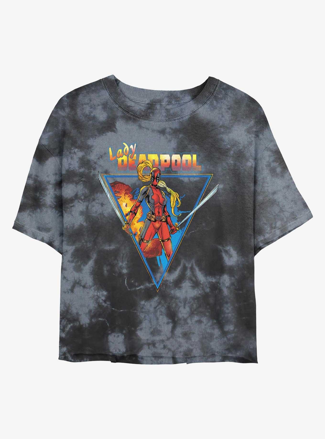 Marvel Lady Deadpool Triangle Portrait Womens Tie-Dye Crop T-Shirt, BLKCHAR, hi-res