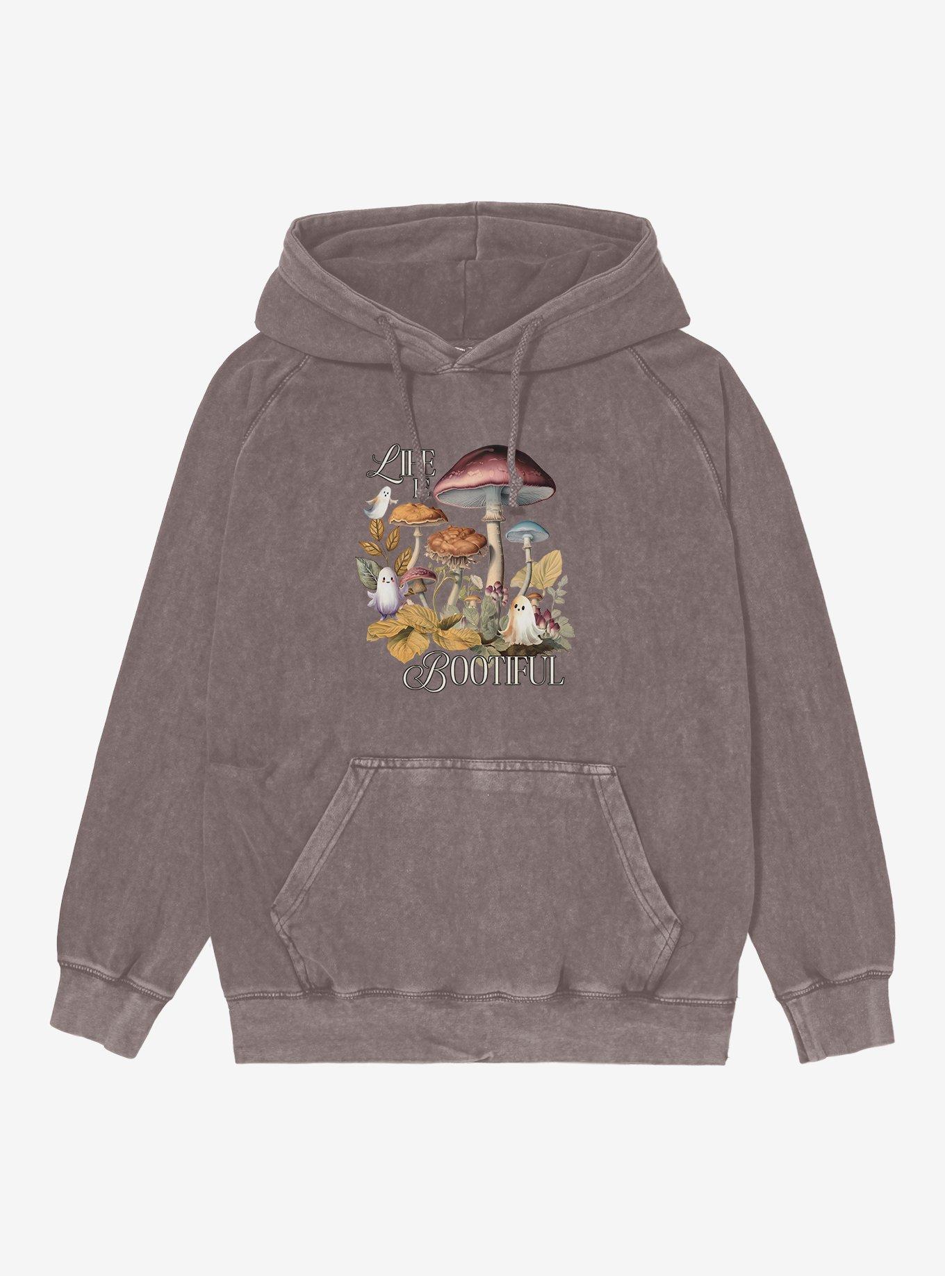 Life Is Bootiful Mushrooms Mineral Wash Hoodie, GREY, hi-res