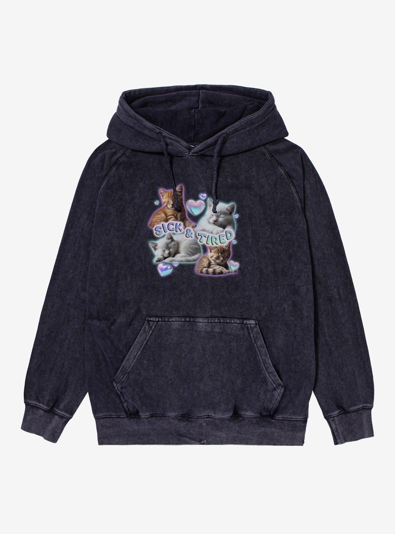 Cat Sick & Tired Mineral Wash Hoodie, , hi-res