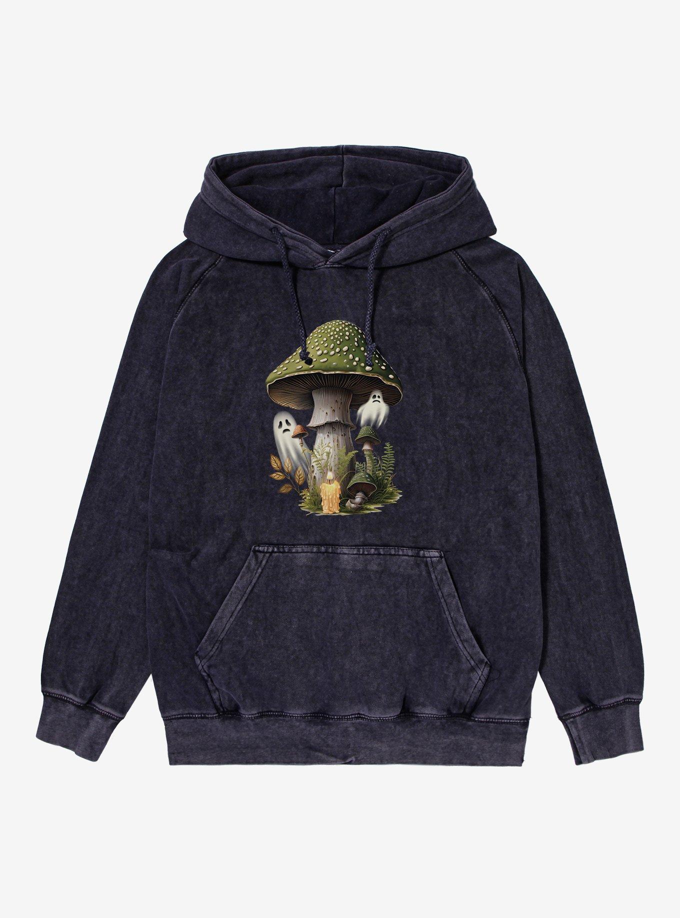 Ghostly Candle Mushroom Mineral Wash Hoodie, , hi-res