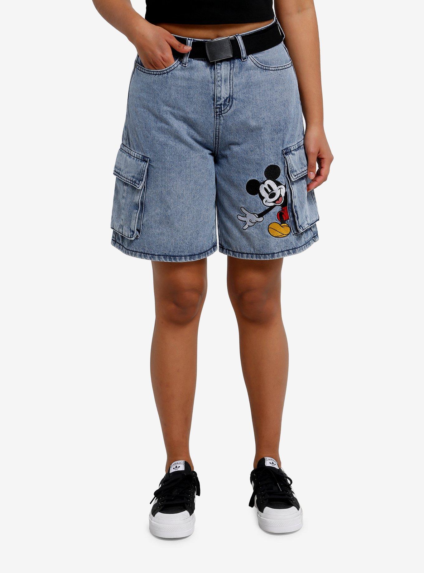 Her Universe Disney Mickey Mouse Embroidered Denim Cargo Shorts, , hi-res