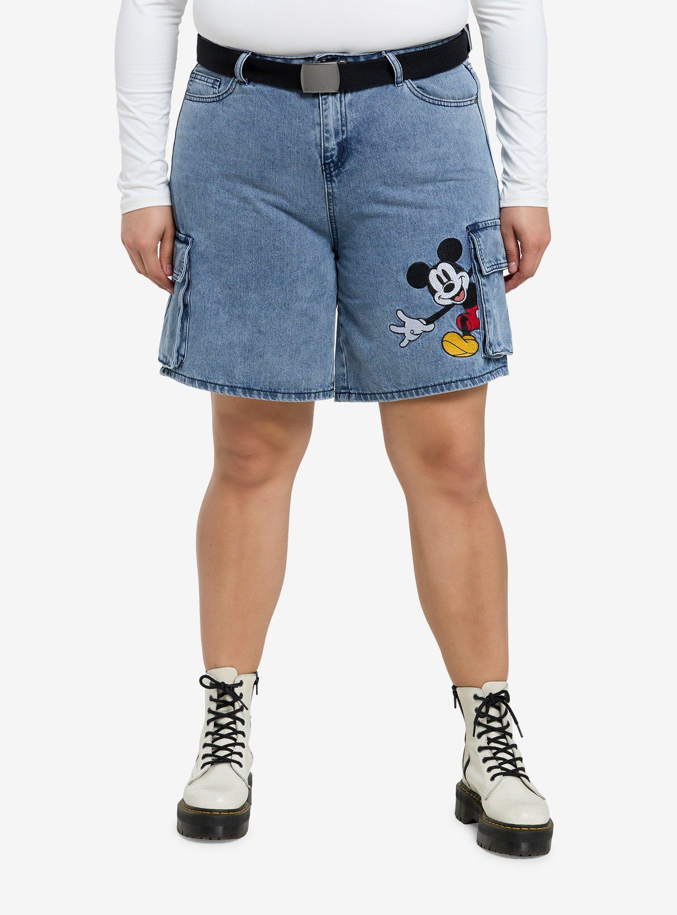 Her Universe Disney Mickey Mouse Embroidered Denim Cargo Shorts Plus Size, , hi-res