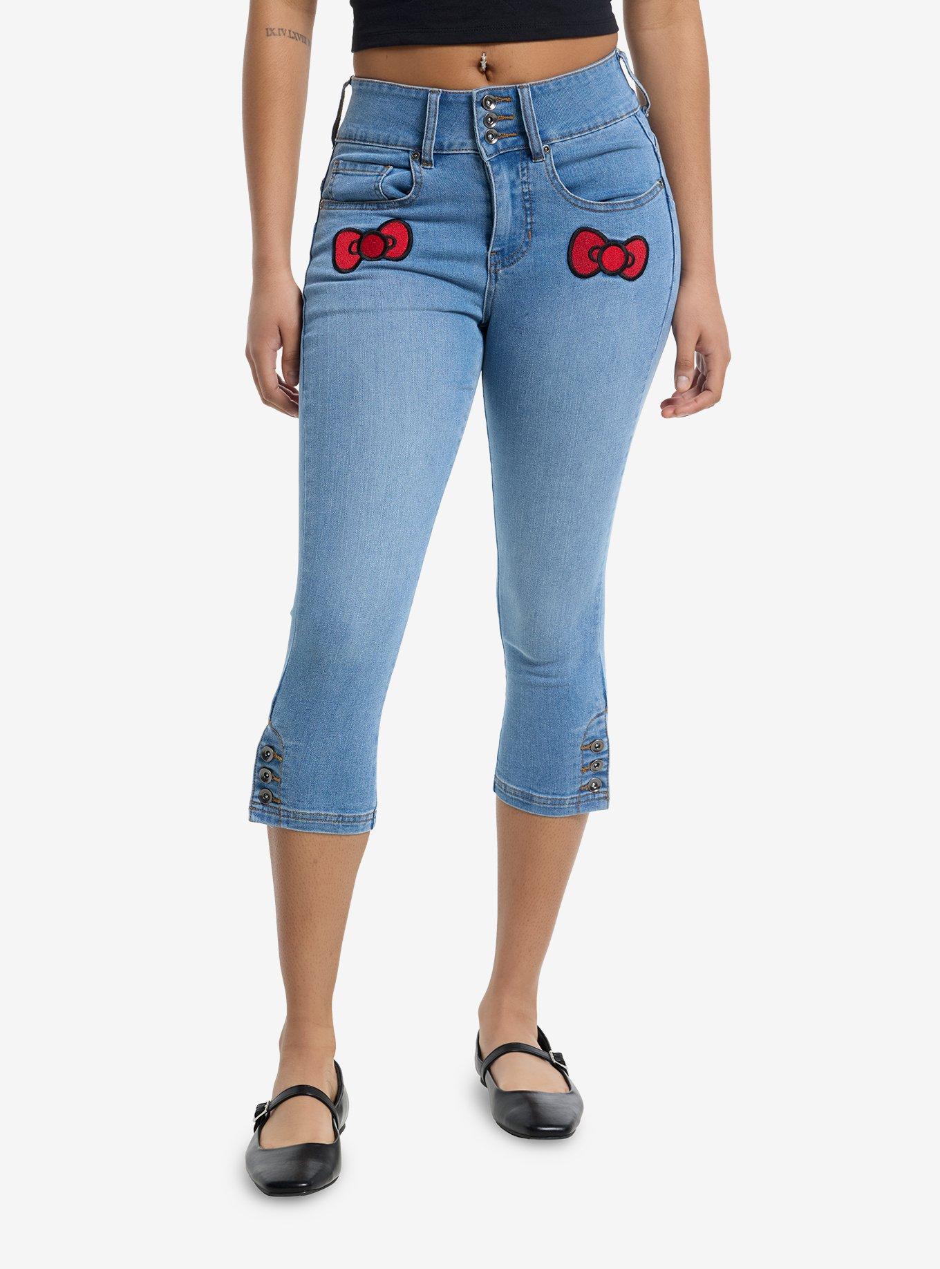 Hello Kitty Embroidered Denim Capri Pants 