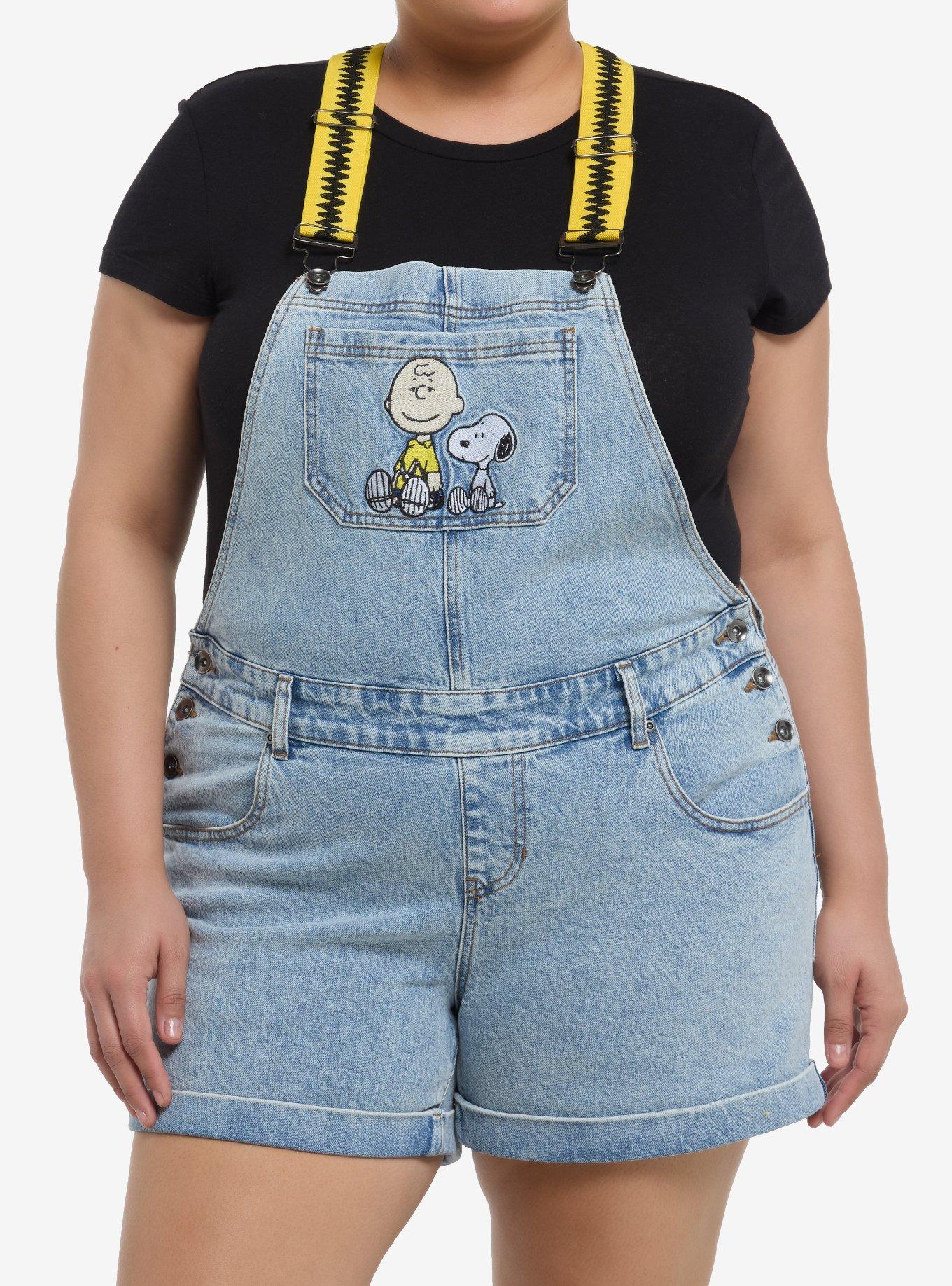 Peanuts Charlie Brown & Snoopy Denim Shortalls Plus Size, , hi-res