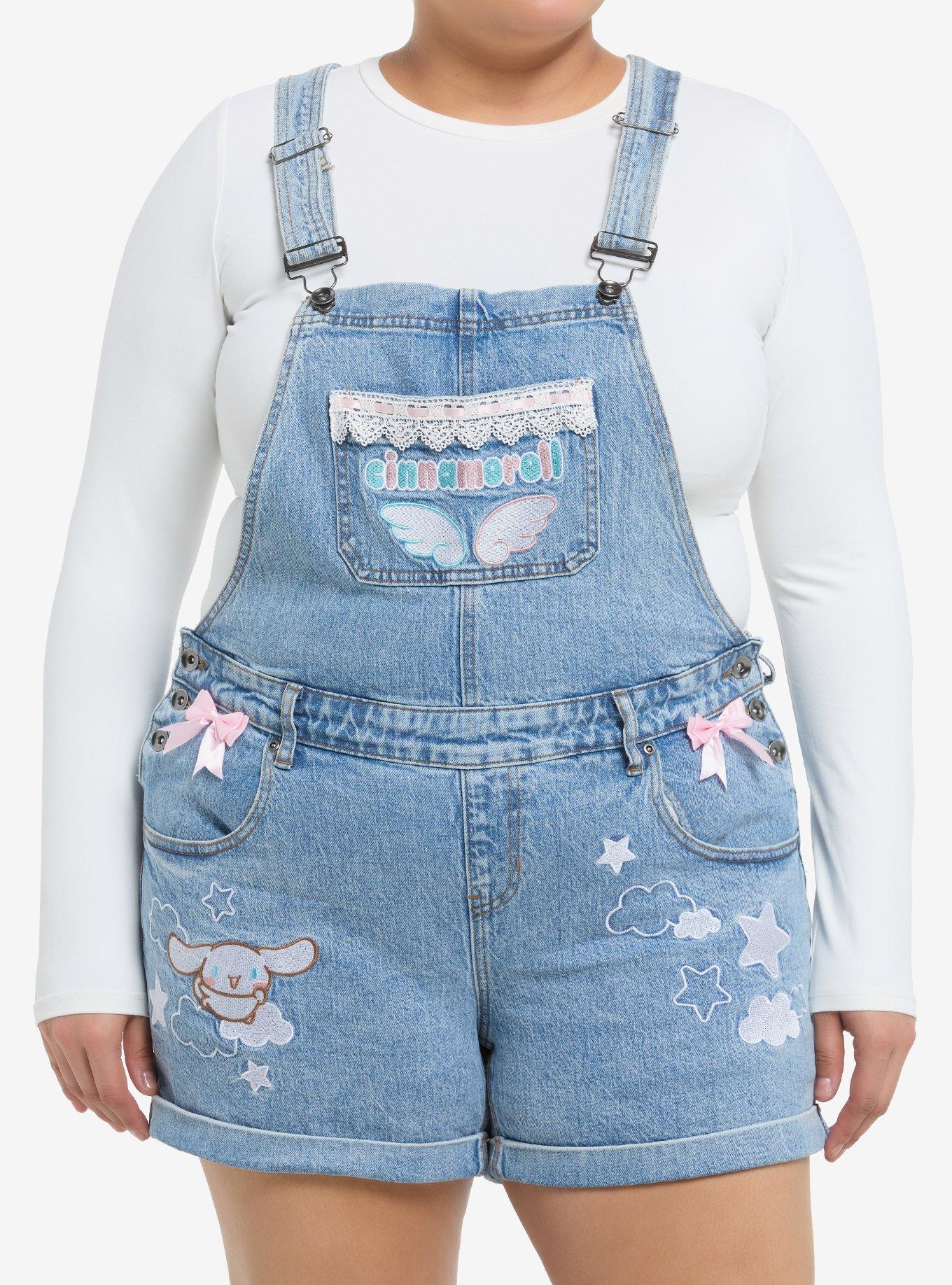 Cinnamoroll Ribbon Embroidered Denim Shortalls Plus Size, , hi-res