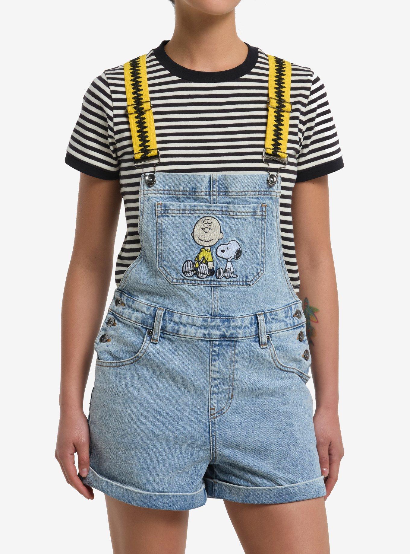 Peanuts Charlie Brown & Snoopy Denim Shortalls Plus Size, , hi-res