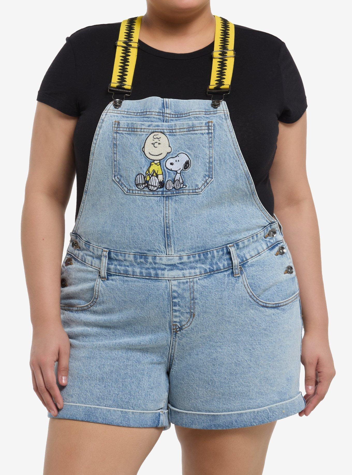 Peanuts Charlie Brown & Snoopy Denim Shortalls Plus Size 