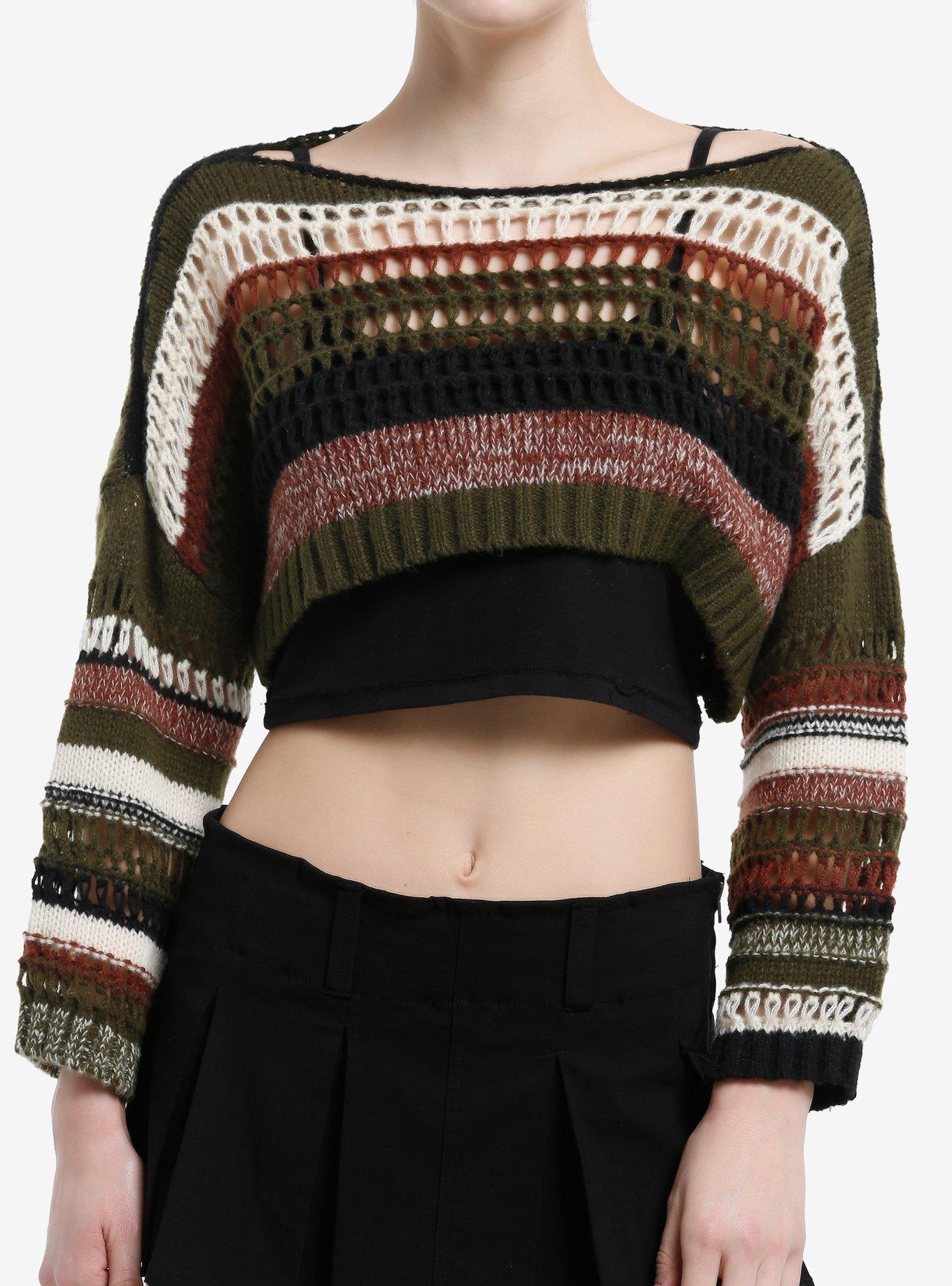 Thorn & Fable Green & Brown Open Knit Bolero Girls Crop Shrug, , hi-res