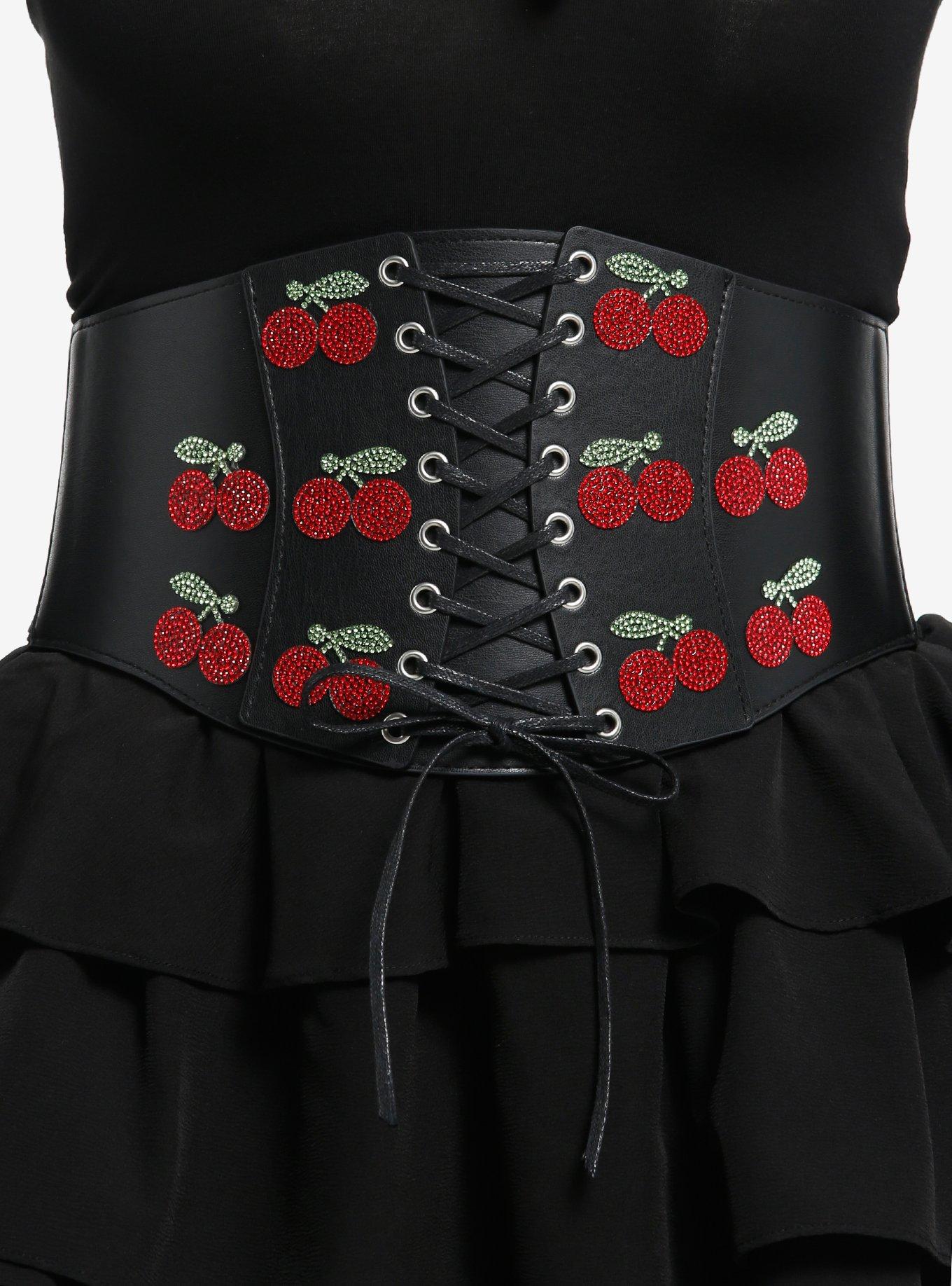 Hematite Rhinestone Corset Waist Statement Belt Black Wide Waist Cinch Belt Stretch S M Hook Front  main image 3
