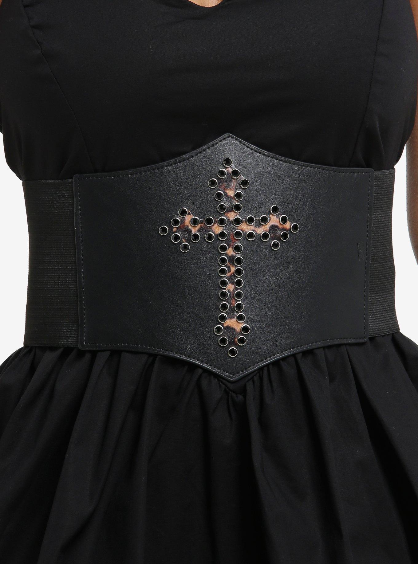 Leopard Cross Rhinestone Corset Belt