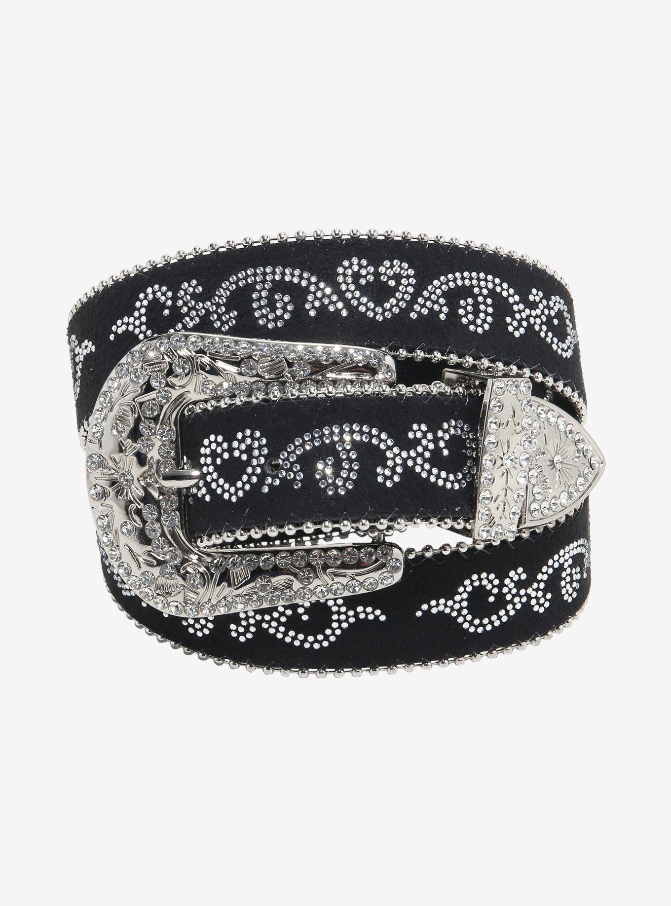 Black Heart Rhinestone Western Belt, , hi-res