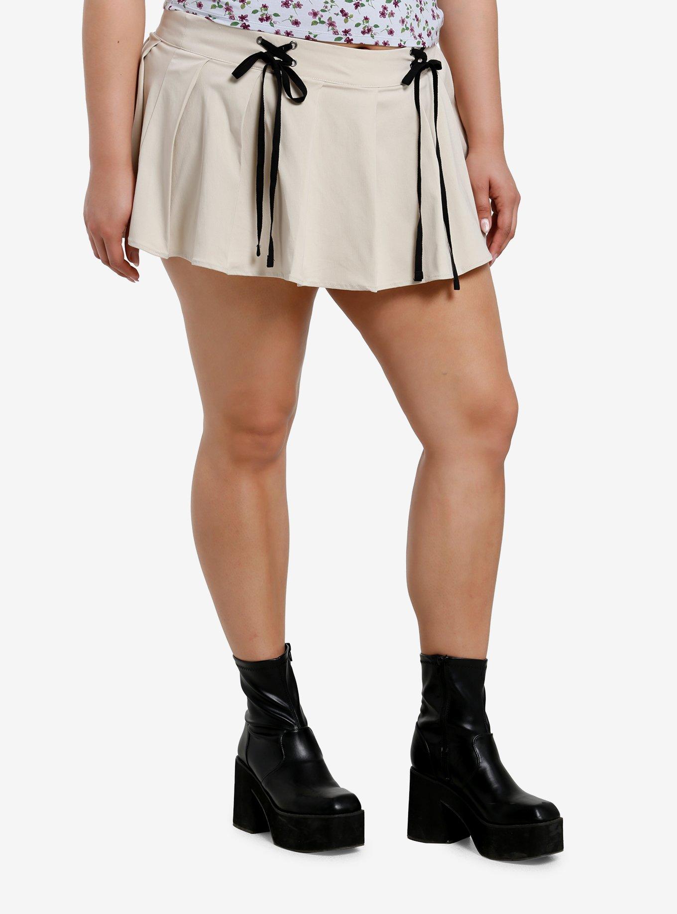 Sweet Society Khaki Lace-Up Pleated Skort Plus Size, , hi-res