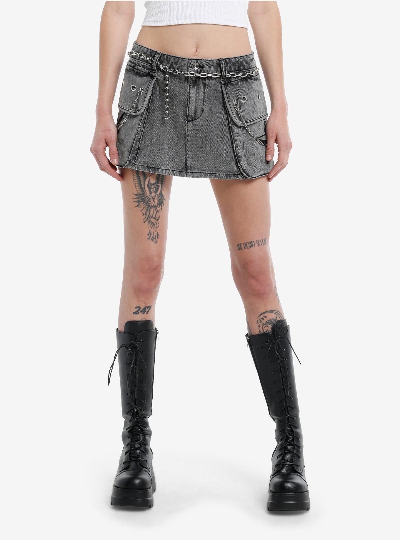 You Suck Grommet Grey Denim Mini Skirt