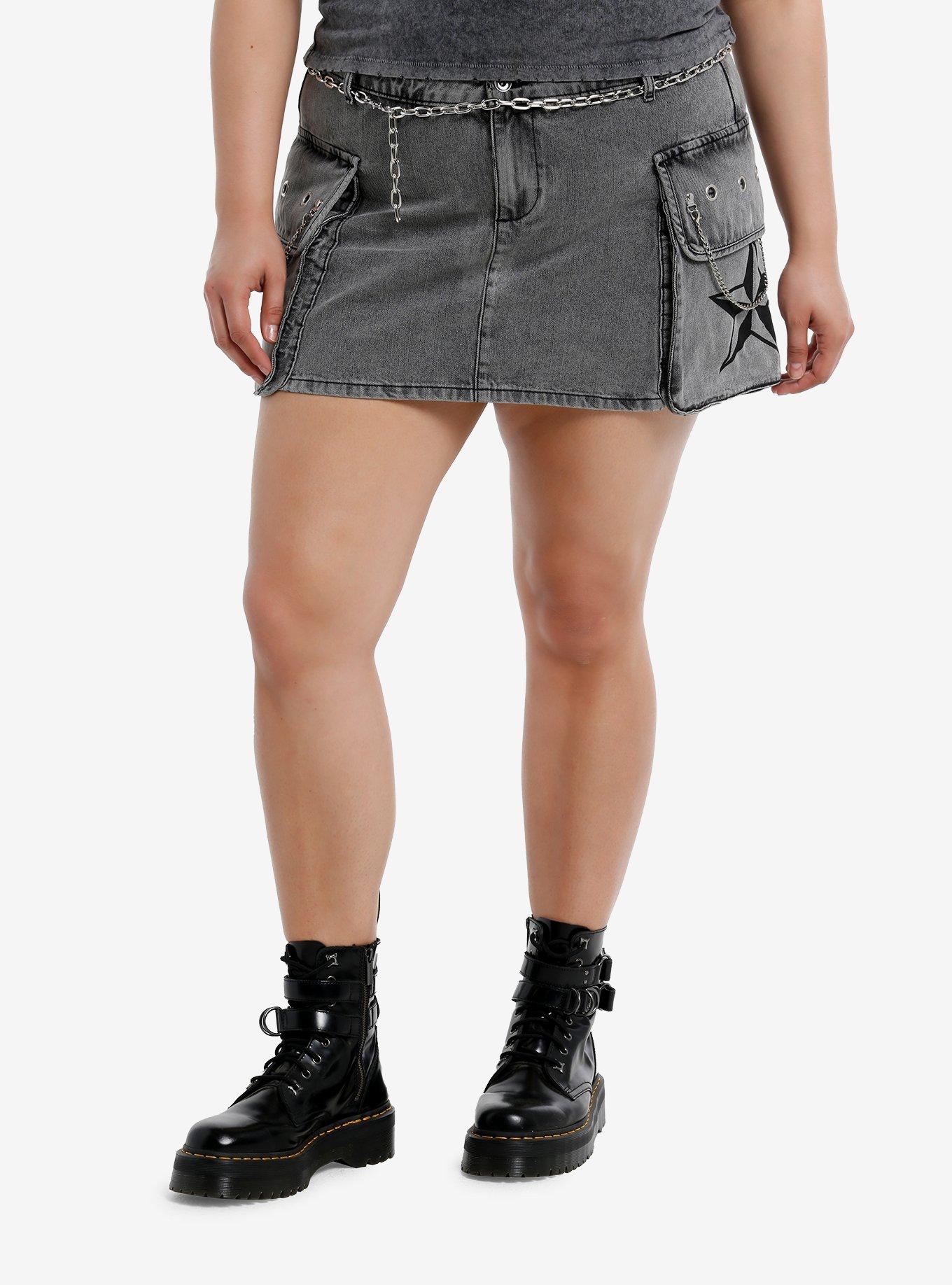 You Suck Grommet Grey Denim Mini Skirt Plus Size | Hot Topic