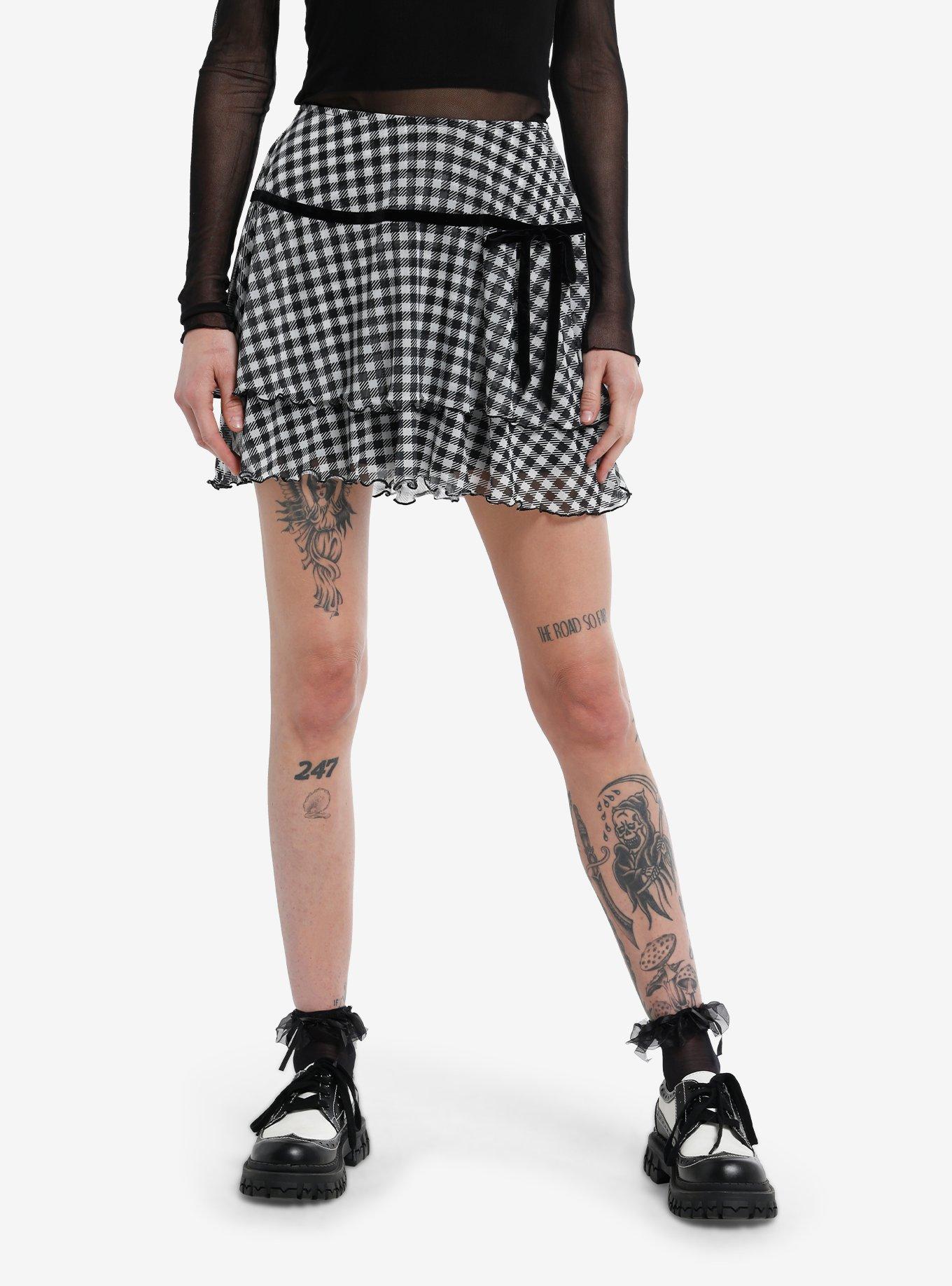 Black & White Gingham Mesh Mini Skirt, , hi-res