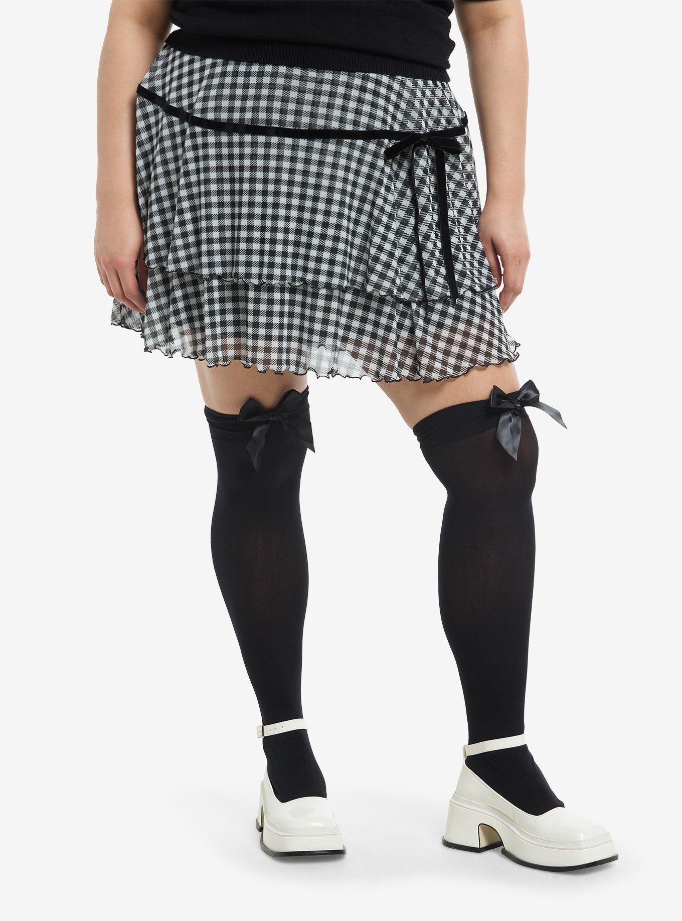 Black & White Gingham Mesh Mini Skirt Plus Size, , hi-res
