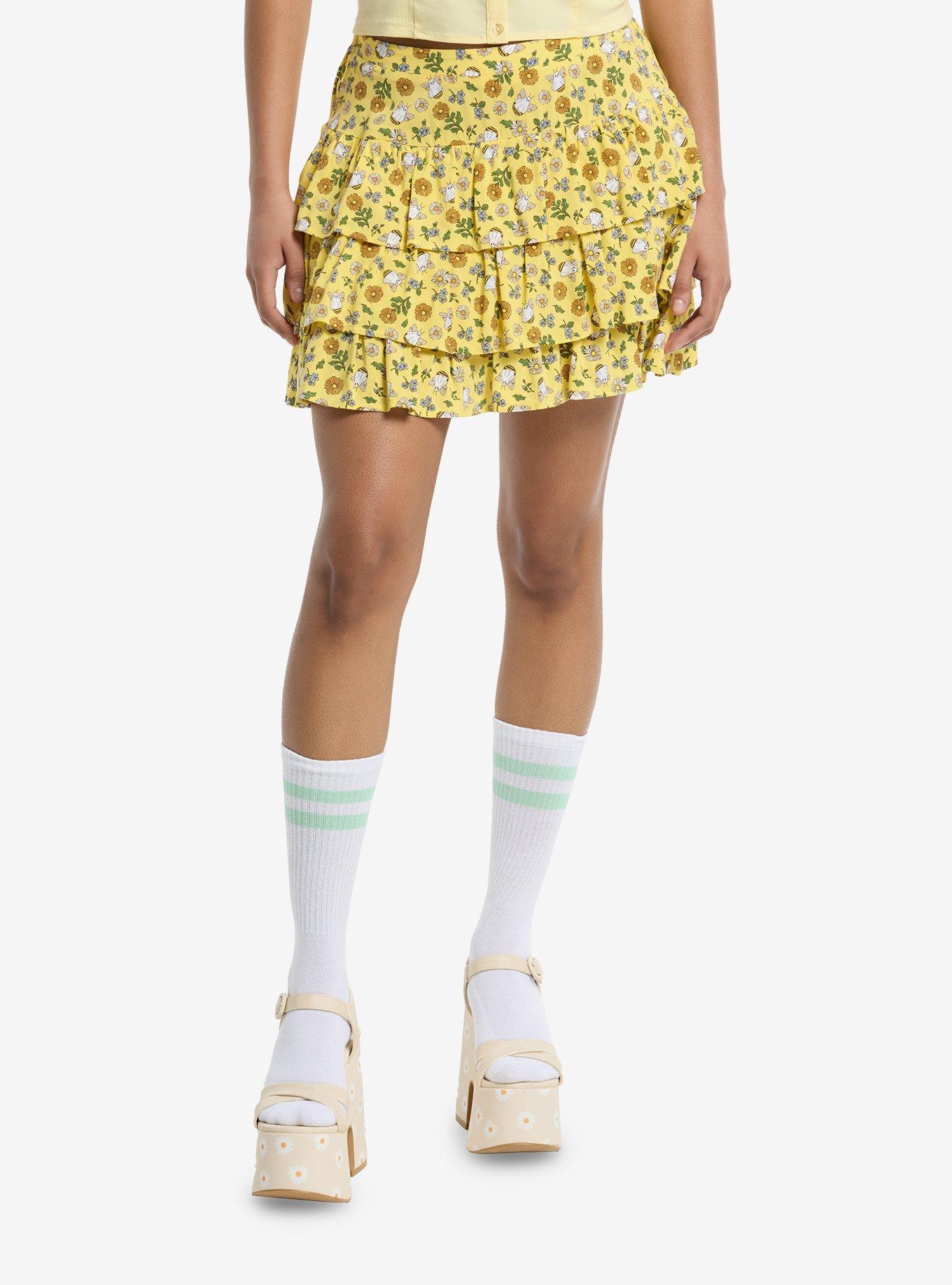 Thorn & Fable Ghost Bee & Flower Tiered Mini Skirt, , hi-res