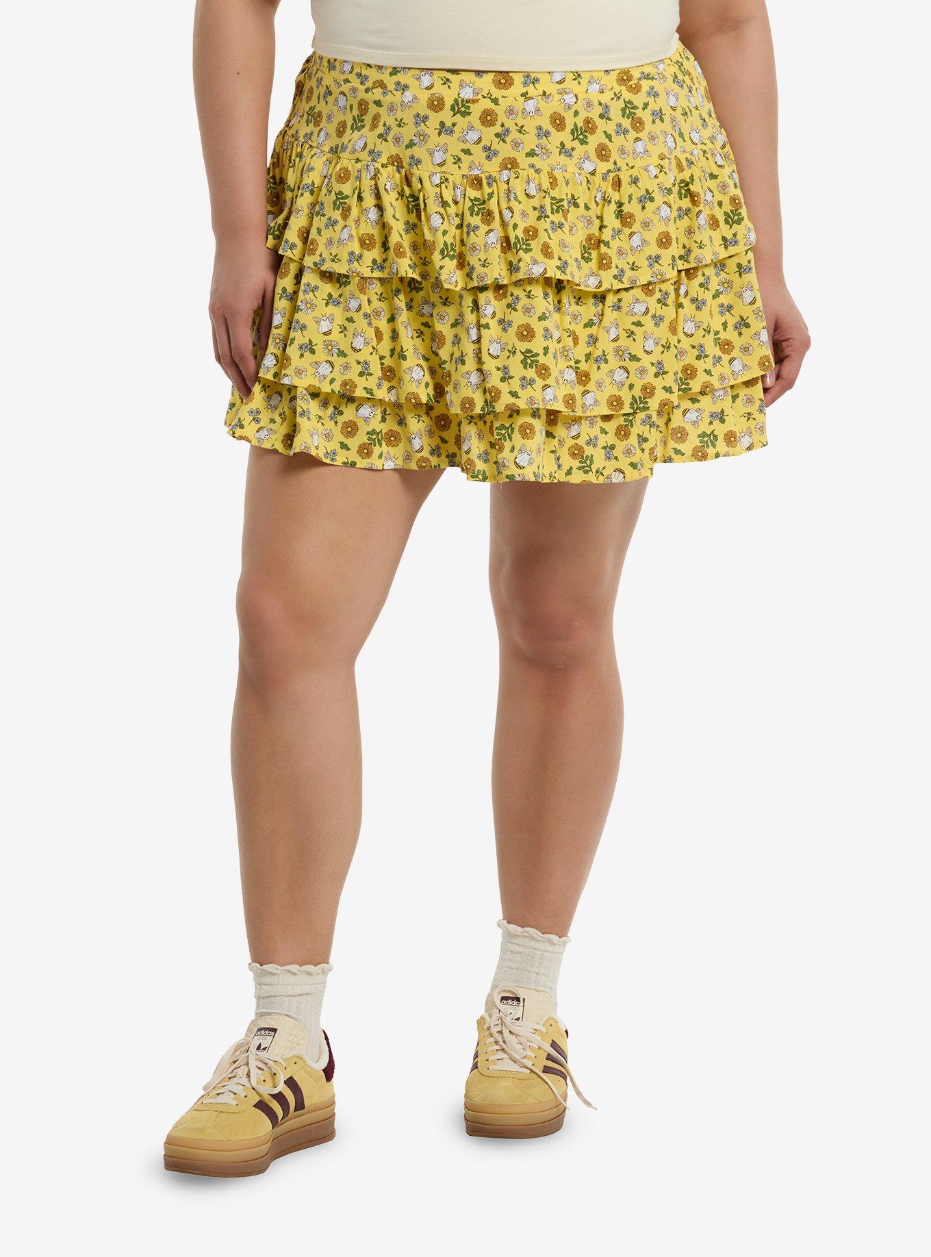 Thorn & Fable Ghost Bee & Flower Tiered Mini Skirt Plus Size, , hi-res