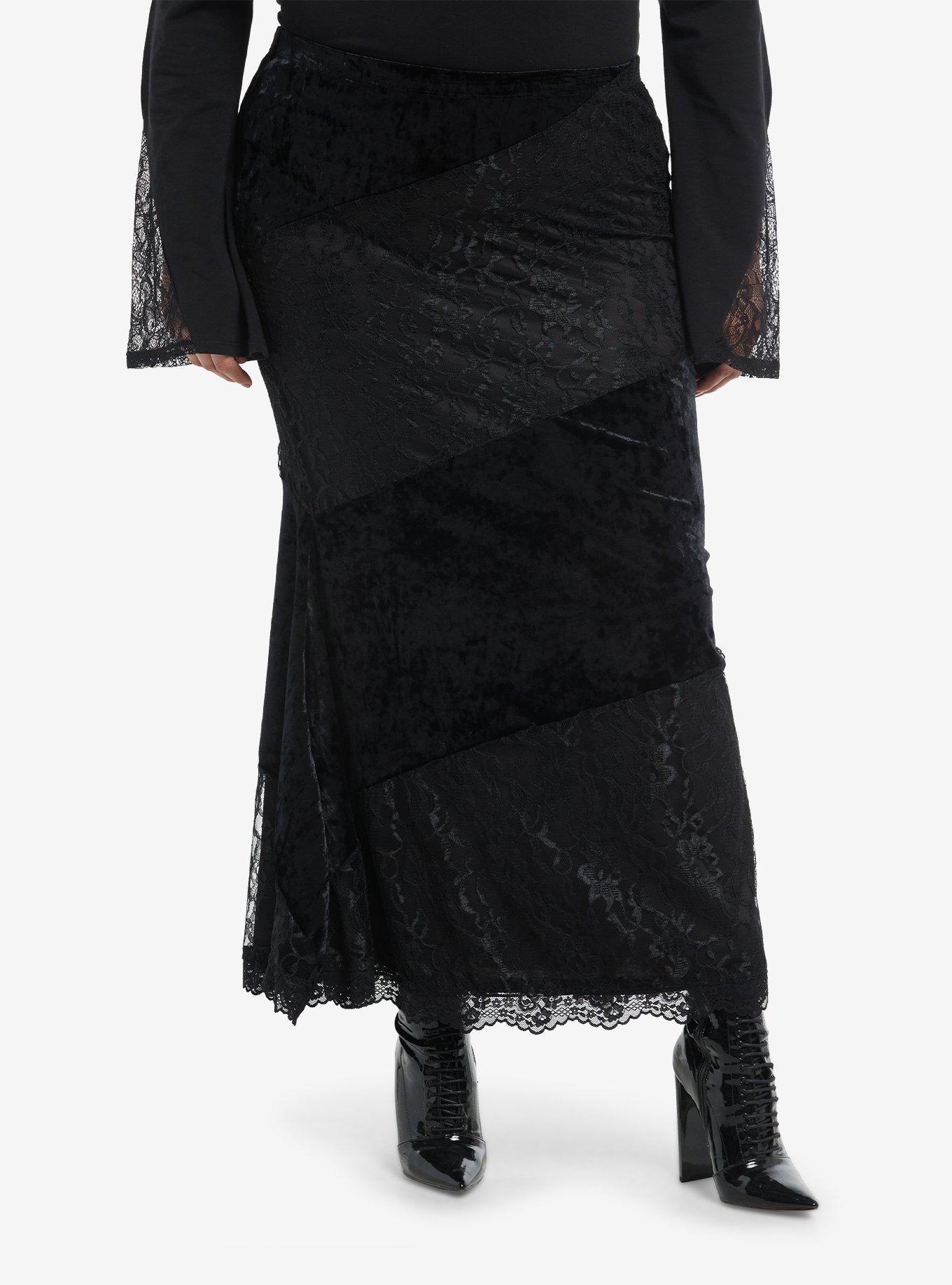 Cosmic Aura Black Lace & Velvet Mermaid Skirt Plus Size, , hi-res