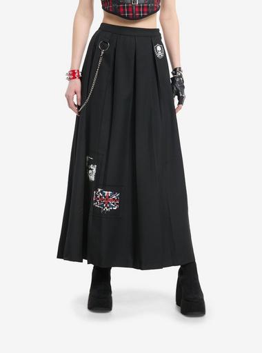 Black Punk Patch Pleated Maxi Skirt | Hot Topic