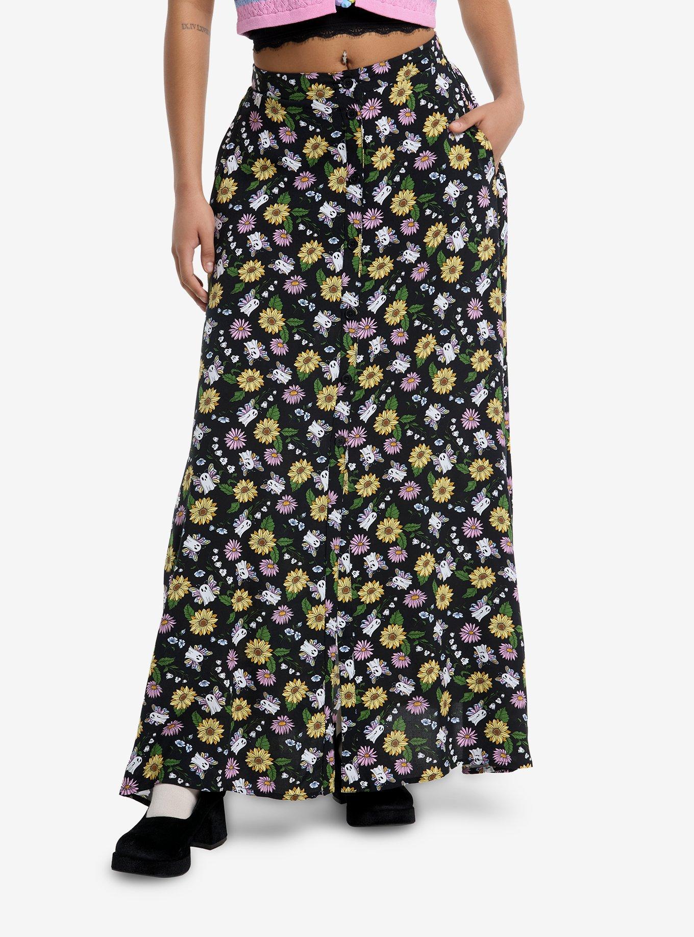 Thorn & Fable Ghost Butterflies & Flowers Maxi Skirt, , hi-res