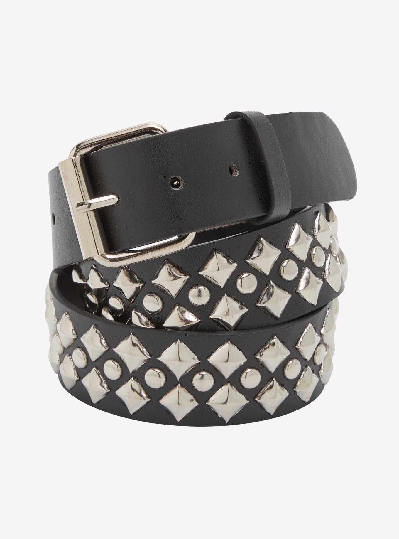 Black & Silver Diamond Stud Belt, , hi-res