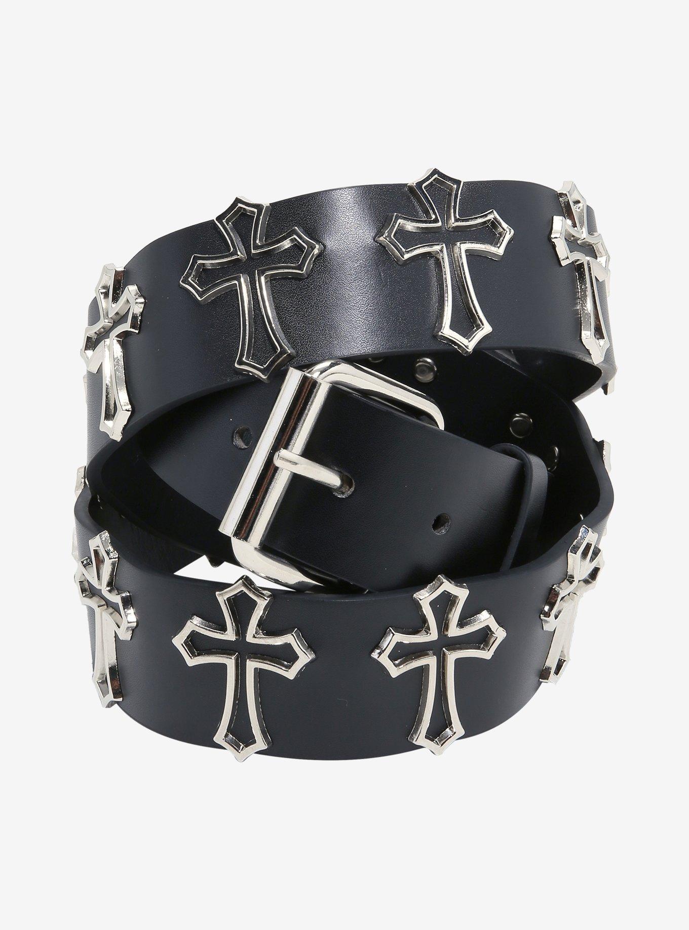 Black & Silver Cross Stud Belt, , hi-res